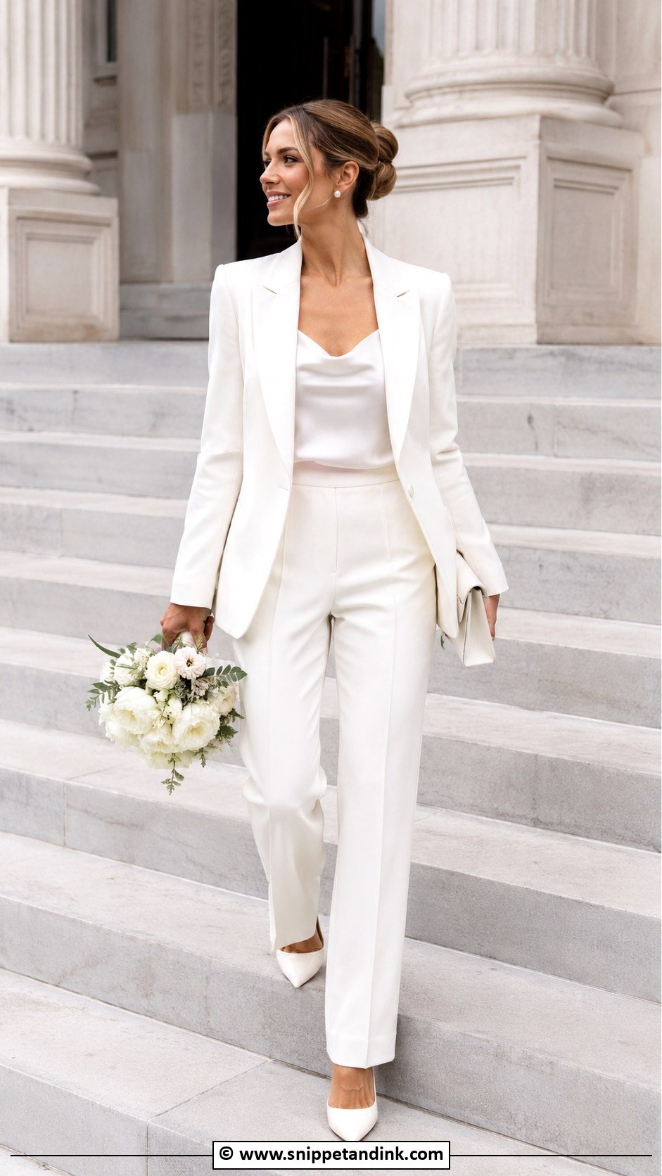 Casual Bridal White Suit Outfit - Snippet and Ink - 25 Casual Bridal Outfit Ideas