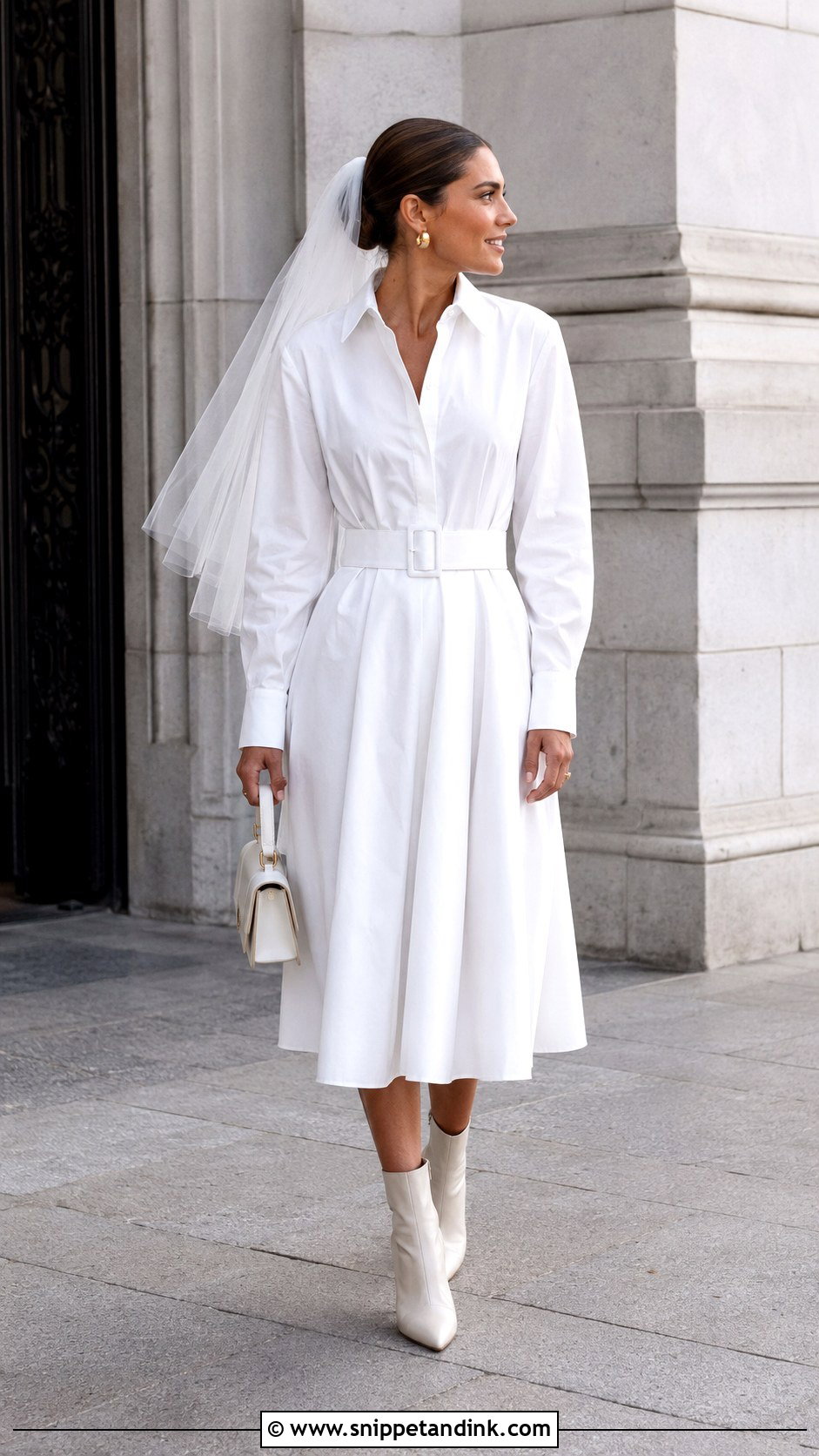 Casual Bride Shirt Dress And Ankle Boots Outfit - Snippet and Ink - 20 Casual Bride Outfits