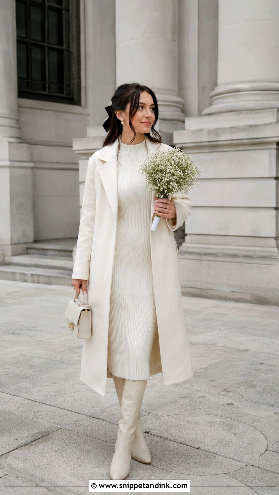 Casual Bride Sweater Dress And Knee High Boots Outfit - Snippet and Ink - 20 Casual Bride Outfits