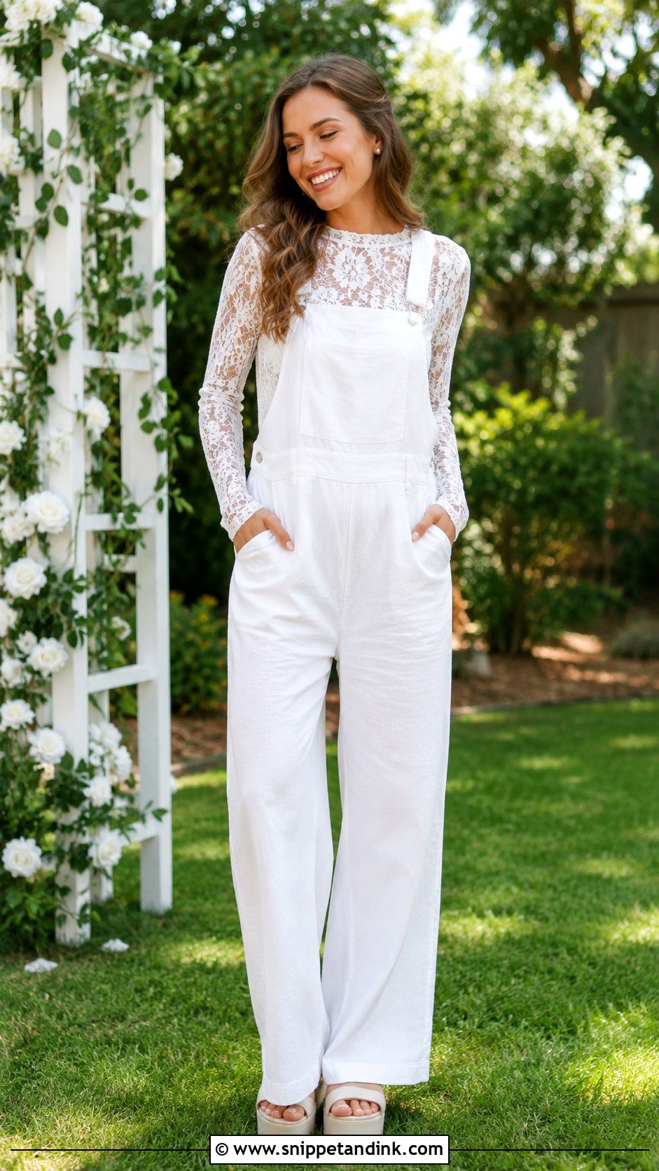 Casual Bride White Overalls Outfit - Snippet and Ink - 25 Casual Bride Outfit Ideas