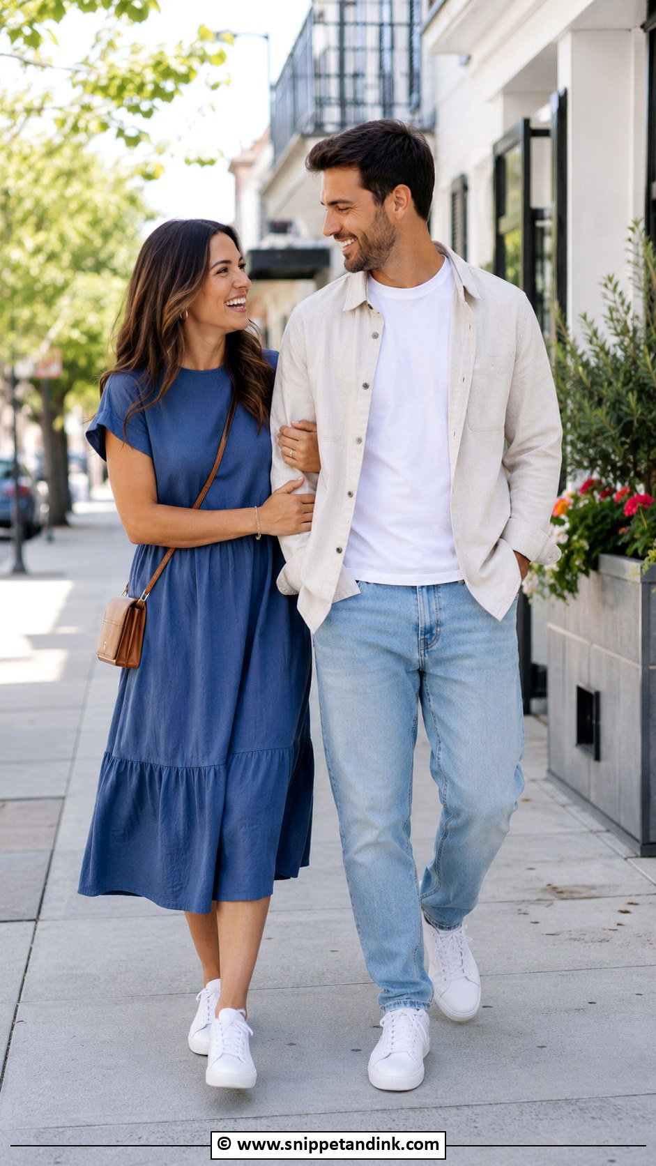 Casual Dress And Sneakers Couple Photoshoot Outfit - Snippet and Ink - 30 Couple Photoshoot Outfits