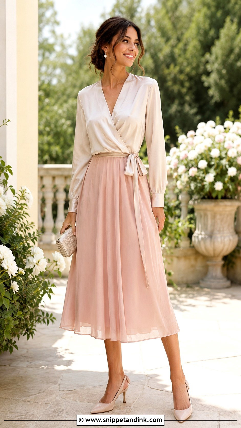 Casual Wedding Guest Midi Skirt And Blouse Outfit - Snippet and Ink - 30 Casual Wedding Outfit Ideas
