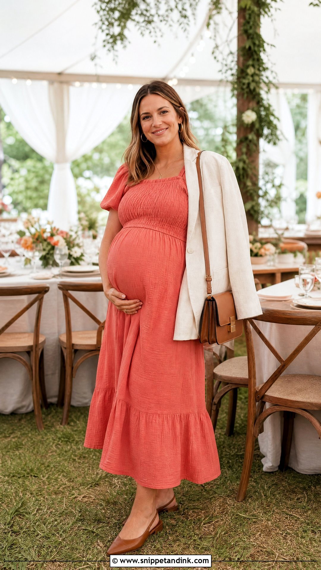Casual Wedding Maternity Smocked Dress Outfit - Snippet and Ink - 20 Pregnancy Outfits for Wedding