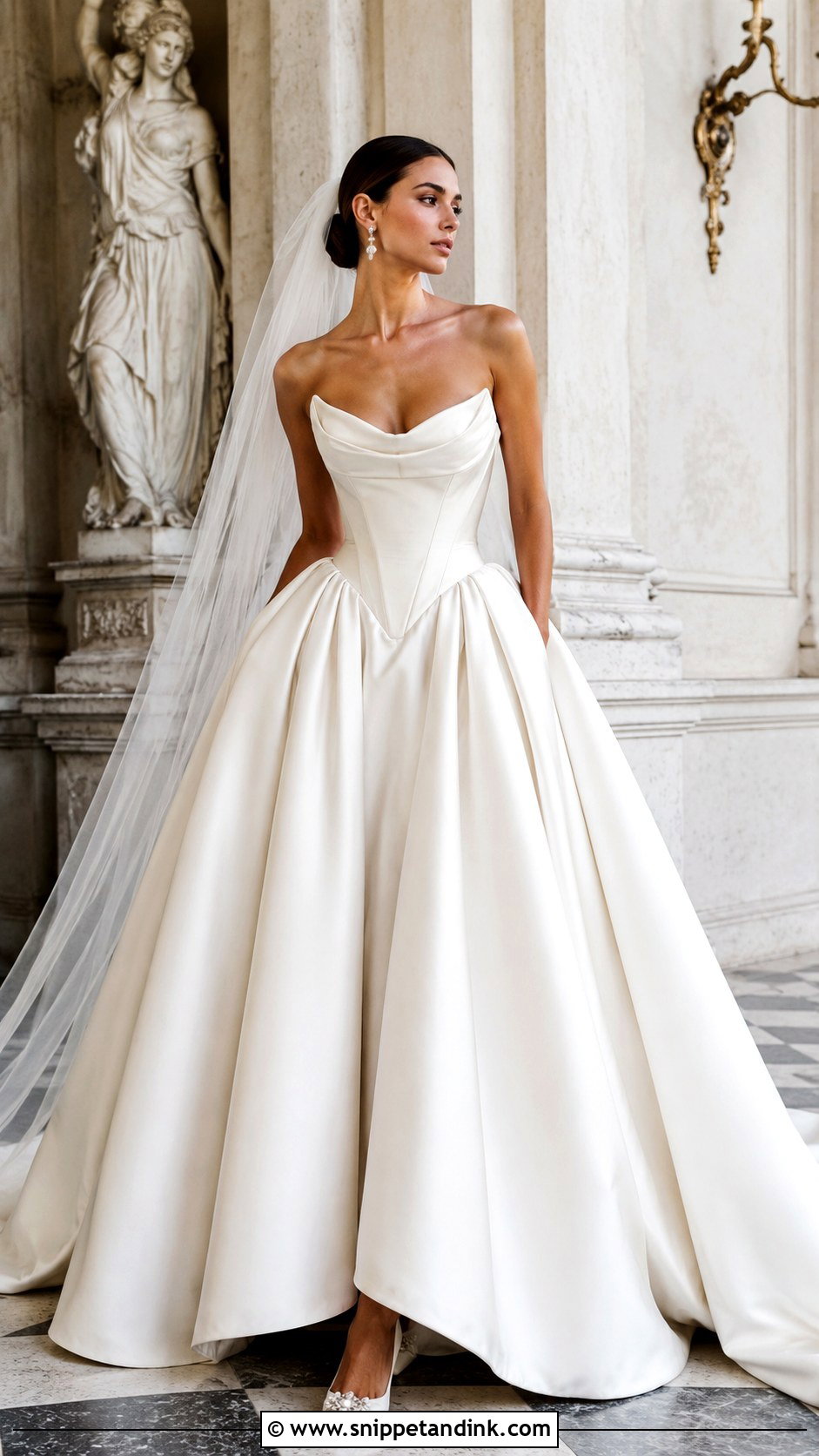 Cat Eye Neckline Basque Waist Wedding Dress - Snippet and Ink - 20 Cat Eye Neckline Wedding Dress Ideas