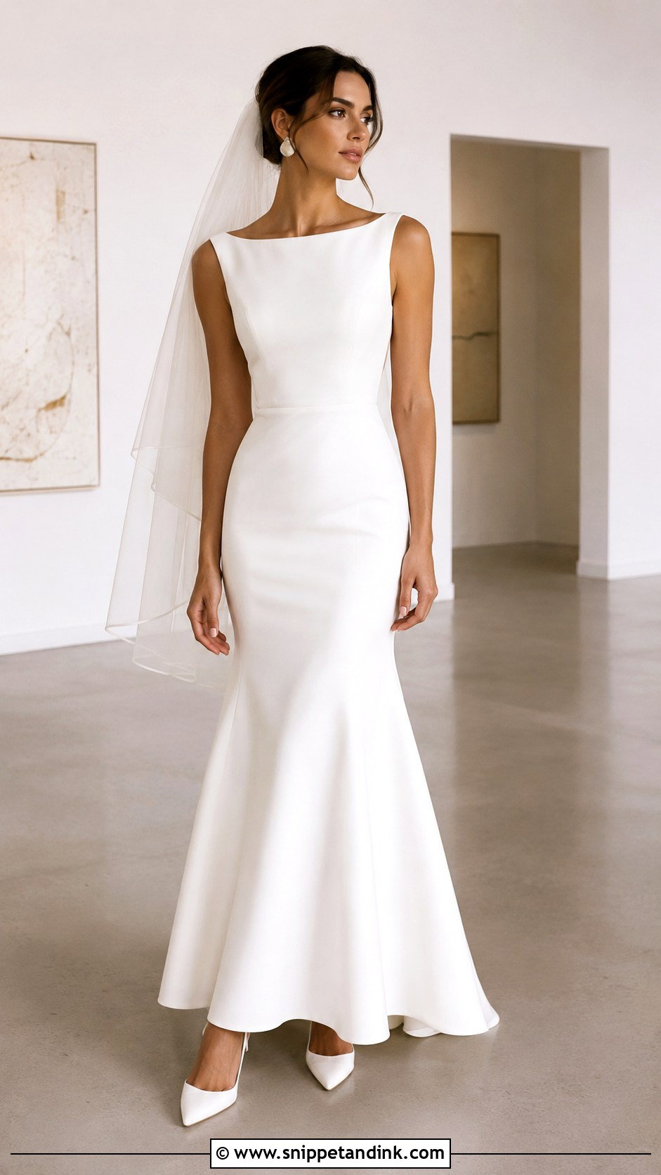 Cat Eye Neckline Crepe Fit And Flare Wedding Dress - Snippet and Ink - 20 Cat Eye Neckline Wedding Dress Ideas