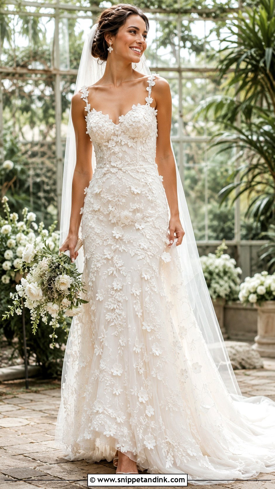 Cat Eye Neckline Floral Applique Wedding Dress - Snippet and Ink - 20 Cat Eye Neckline Wedding Dress Ideas