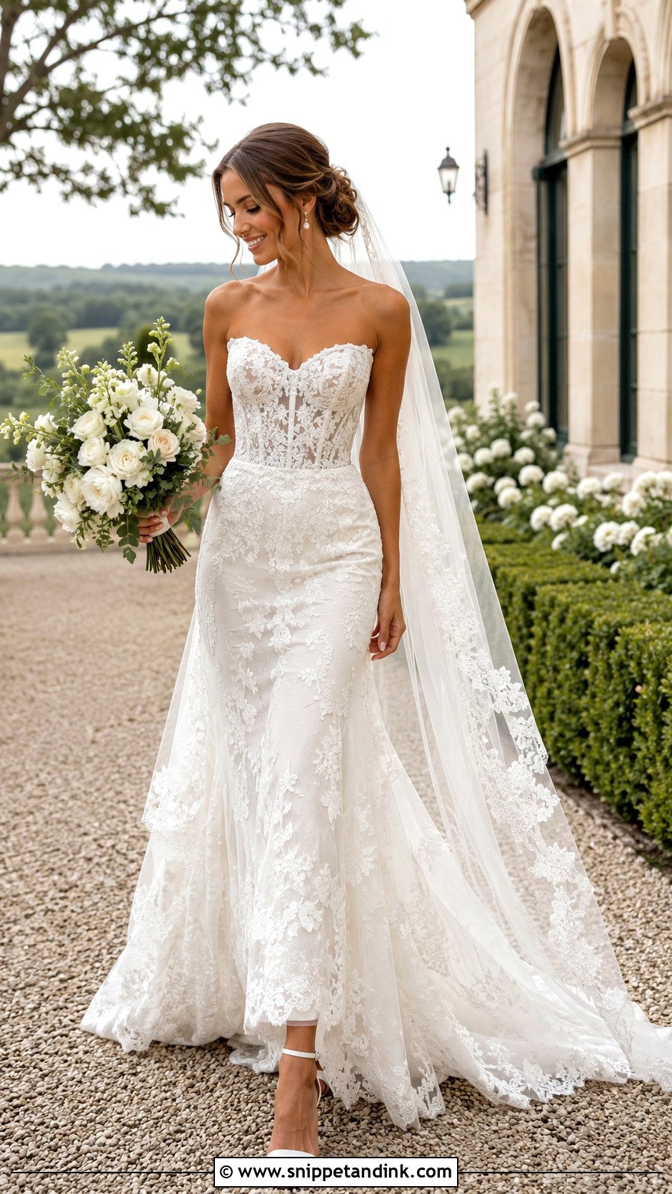 Cat Eye Neckline Lace Corset Wedding Dress - Snippet and Ink - 20 Cat Eye Neckline Wedding Dress Ideas