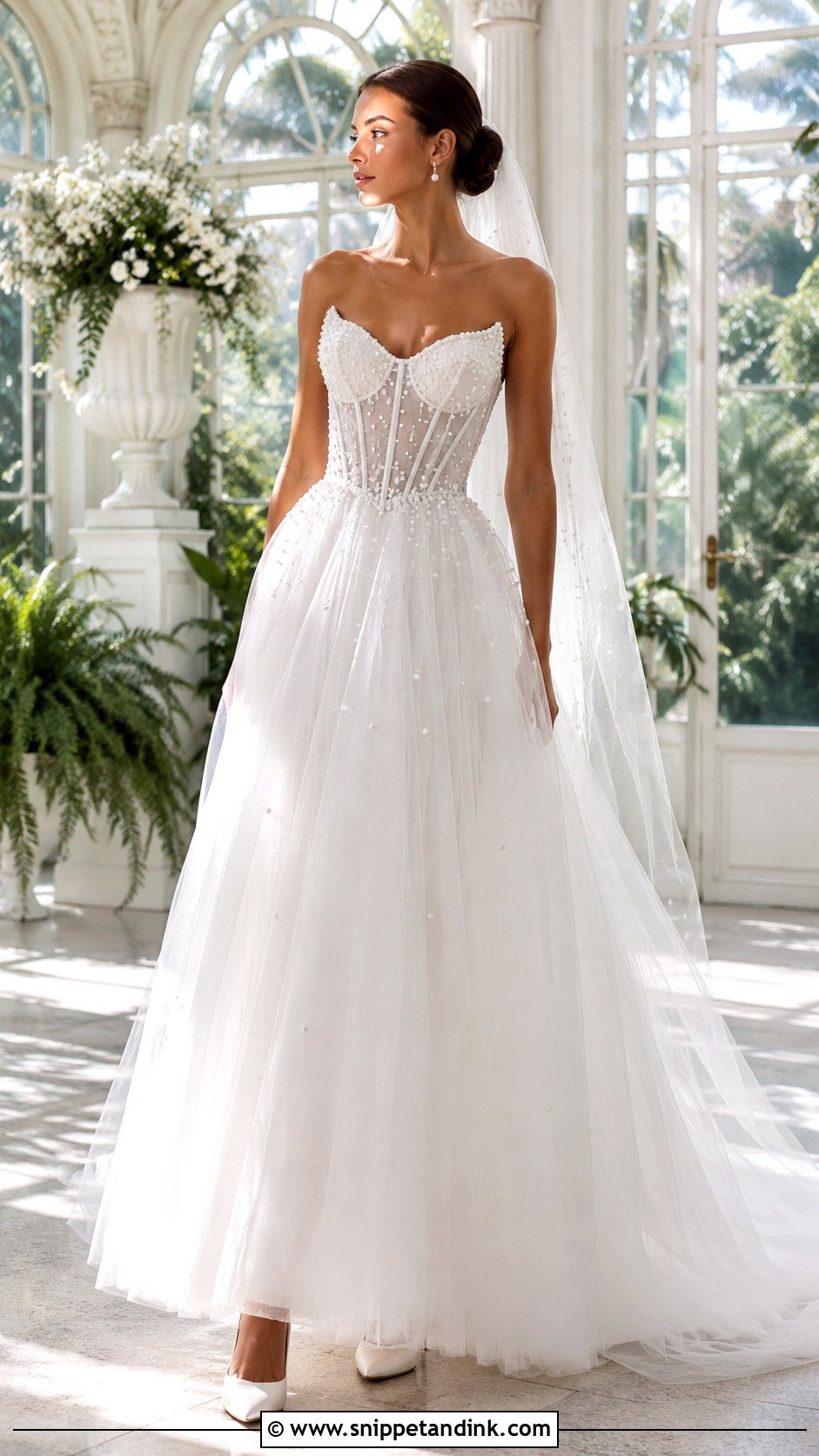 Cat Eye Neckline Pearl Wedding Dress - Snippet and Ink - 20 Cat Eye Neckline Wedding Dress Ideas