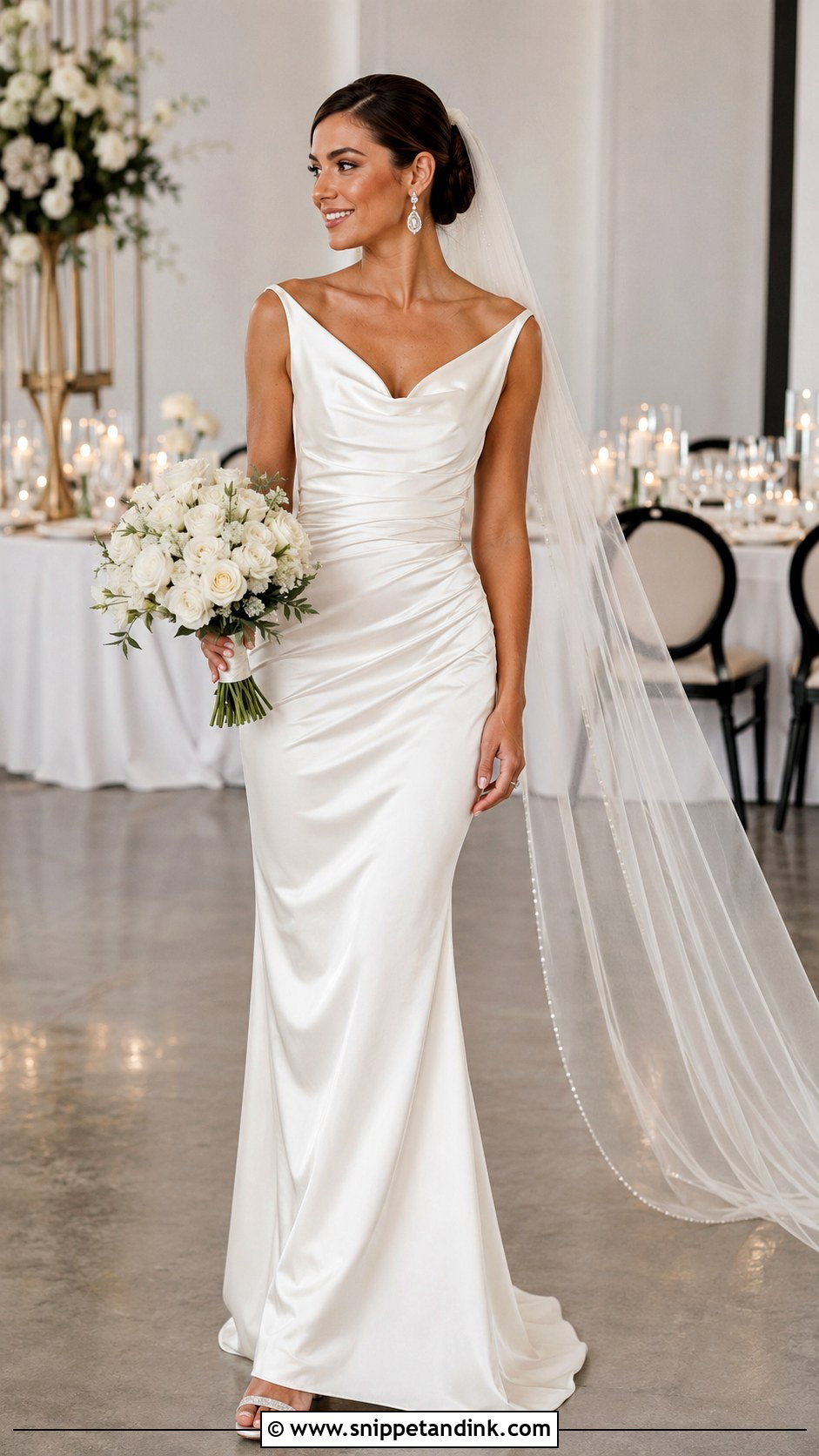 Cat Eye Neckline Ruched Satin Wedding Dress - Snippet and Ink - 20 Cat Eye Neckline Wedding Dress Ideas