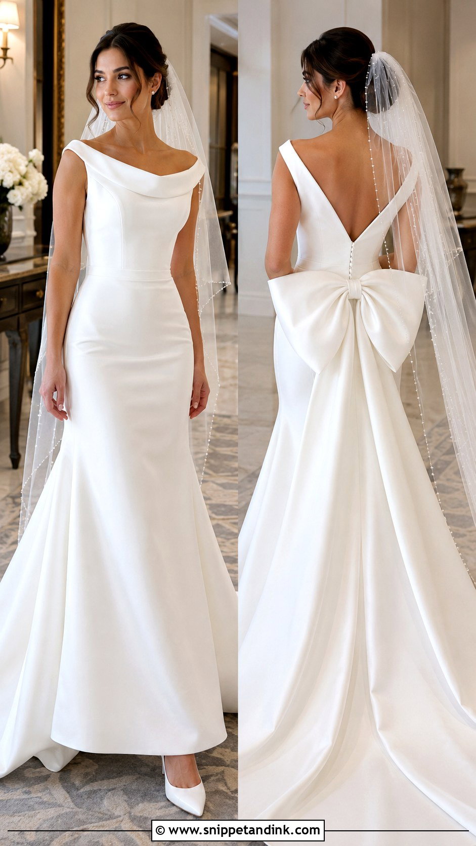 Cat Eye Neckline Wedding Dress With Bow Back - Snippet and Ink - 20 Cat Eye Neckline Wedding Dress Ideas