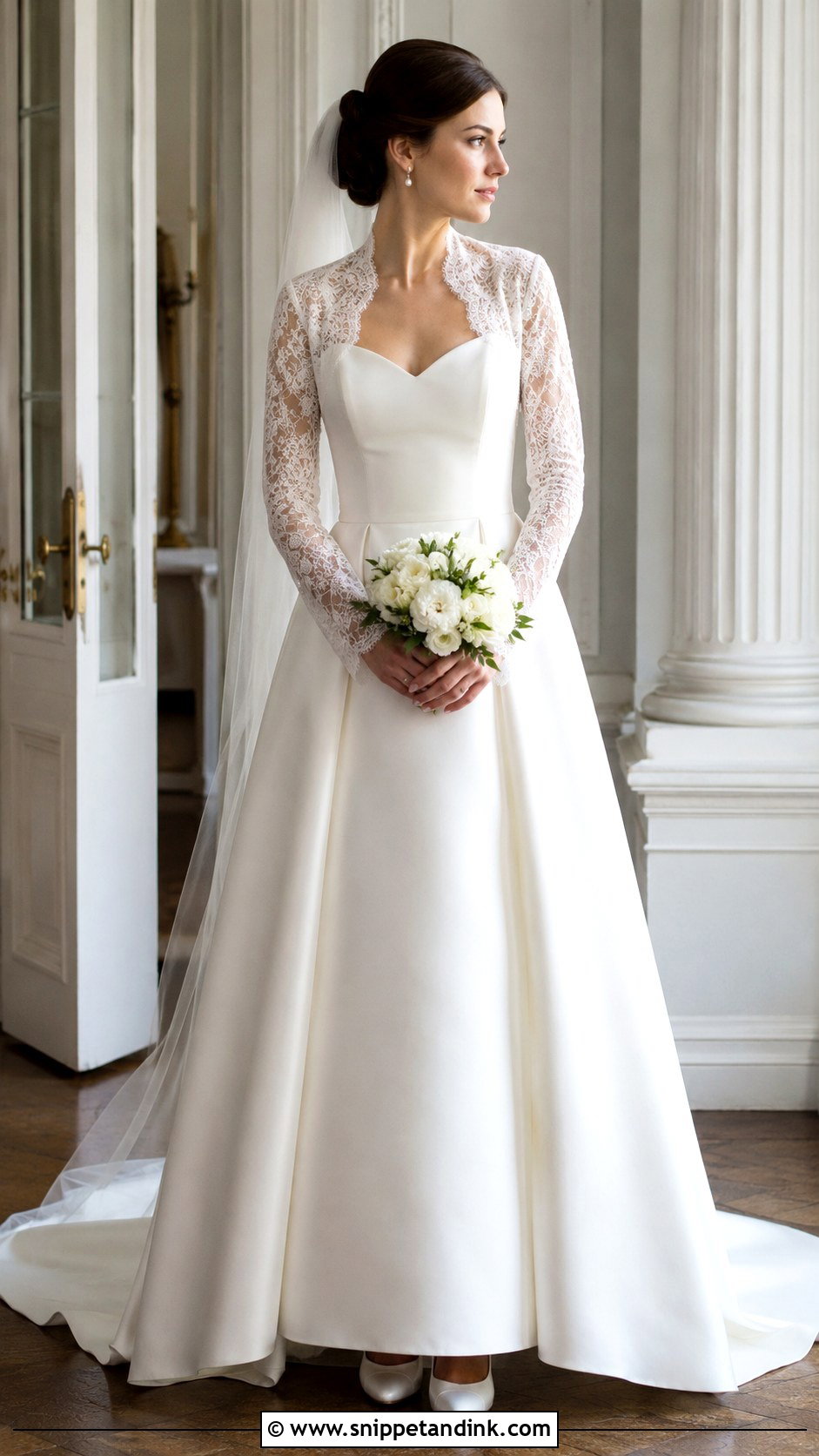 Cat Eye Neckline Wedding Dress With Bridal Bolero - Snippet and Ink - 20 Cat Eye Neckline Wedding Dress Ideas