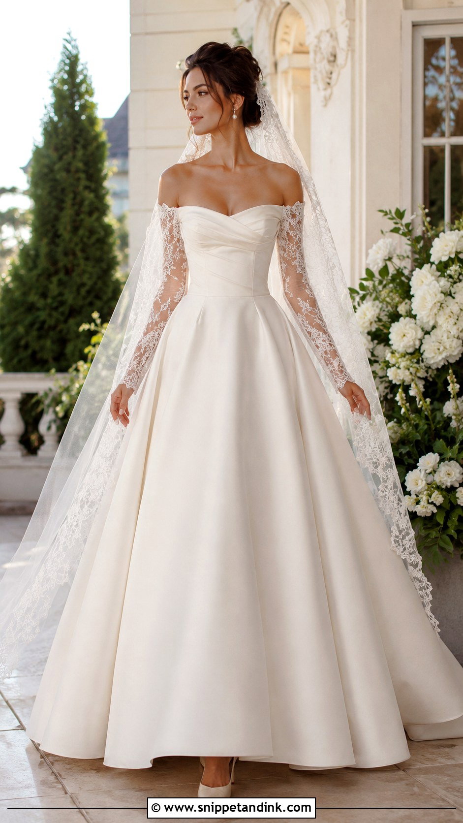 Cat Eye Neckline Wedding Dress With Detachable Sleeves - Snippet and Ink - 20 Cat Eye Neckline Wedding Dress Ideas