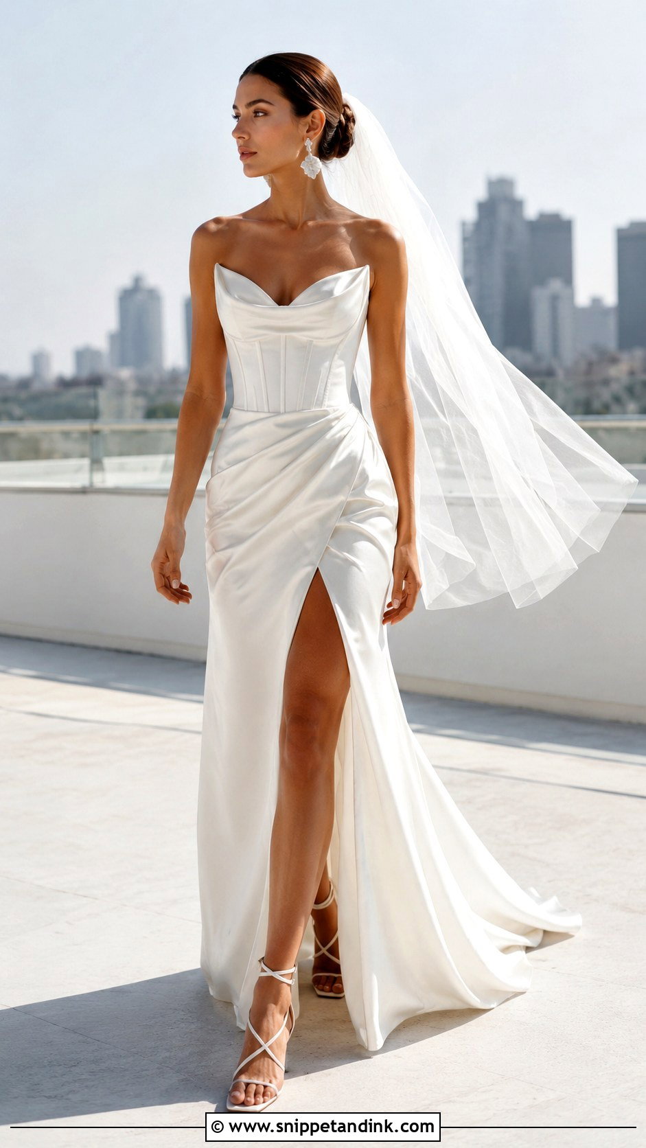 Cat Eye Neckline Wedding Dress With High Slit - Snippet and Ink - 20 Cat Eye Neckline Wedding Dress Ideas