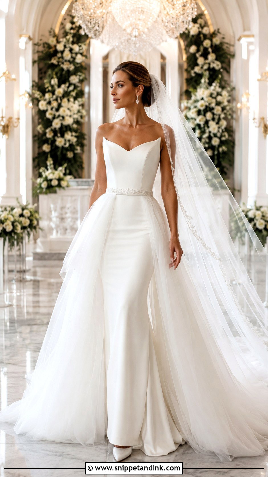 Cat Eye Neckline Wedding Dress With Tulle Overskirt - Snippet and Ink - 20 Cat Eye Neckline Wedding Dress Ideas