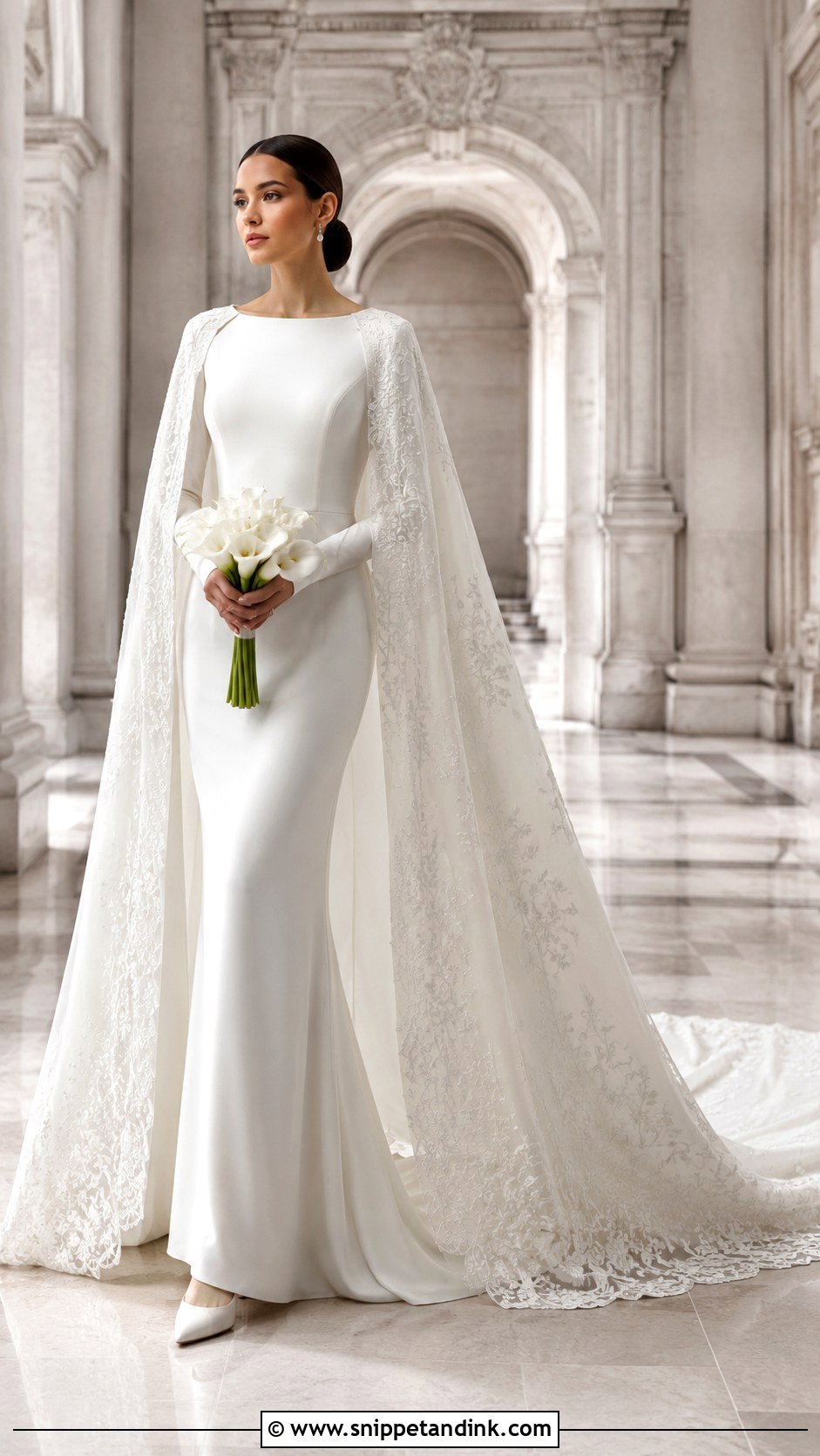 Cathedral Cape Wedding Dress - Snippet and Ink - 20 Lilly Collin’s Wedding Dress Ideas