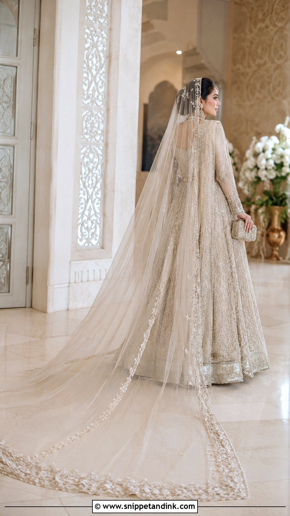 Cathedral Nikah Veil With Bridal Lehenga - Snippet and Ink - 25 Nikah Veil Ideas
