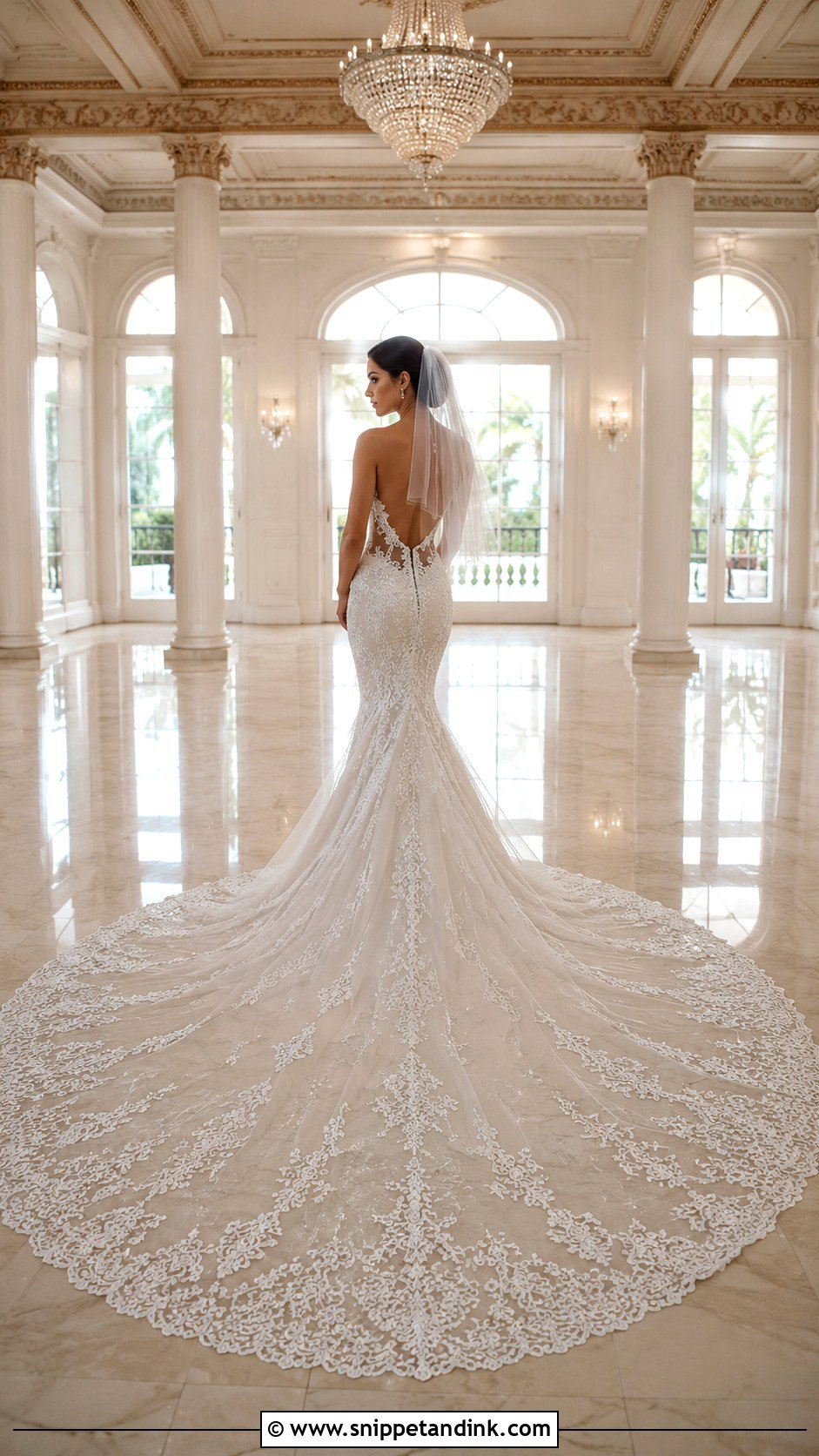 Cathedral Train Backless Mermaid Wedding Dress - Snippet and Ink - 20 Backless Mermaid Wedding Dresses