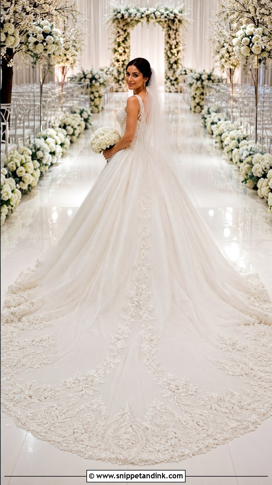 Cathedral Train Ball Gown Wedding Dress With Lace Hem - Snippet and Ink - 20 Big Wedding Dresses Ball Gown Long Train