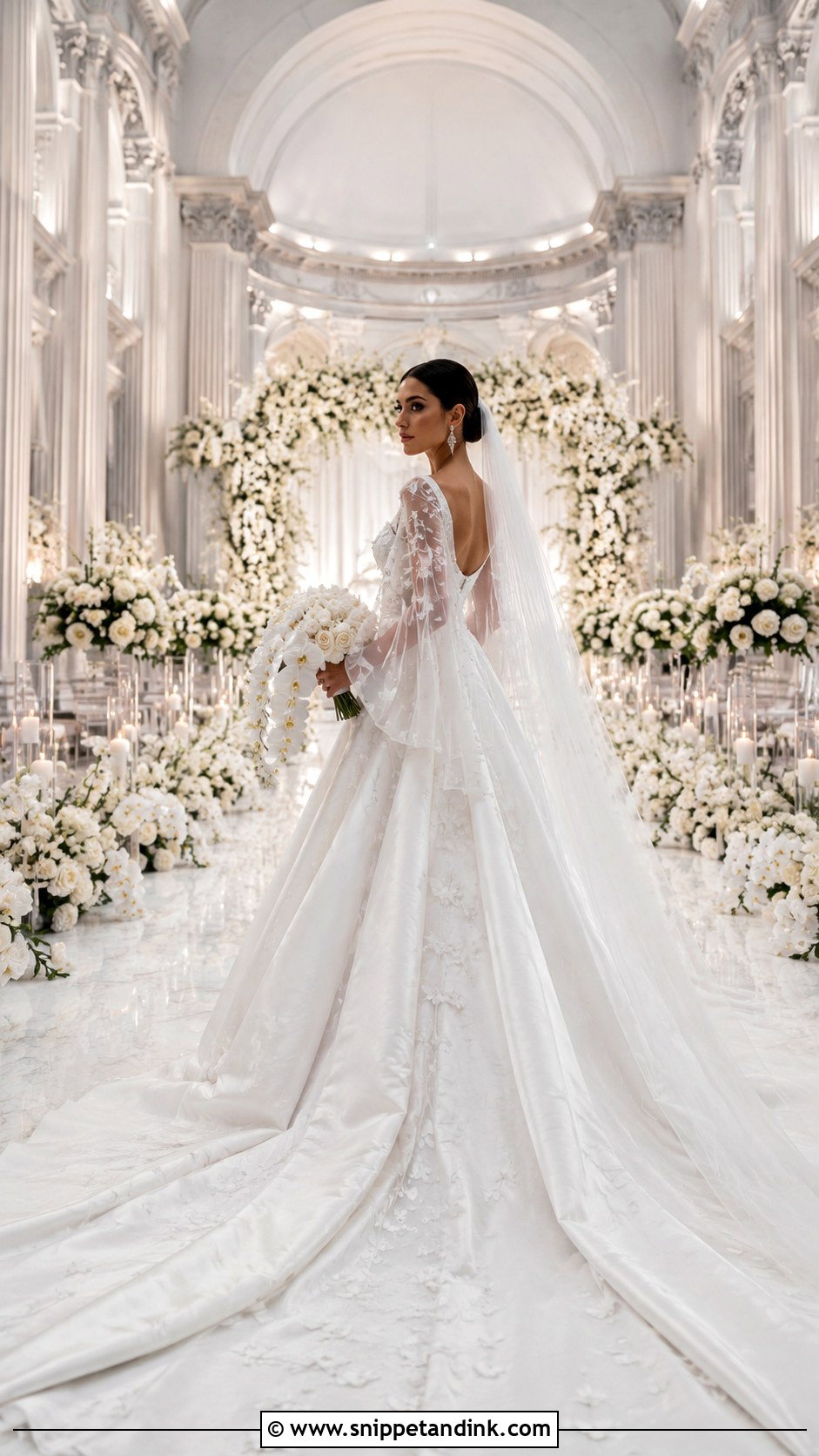 Cathedral Train Butterfly Sleeve Wedding Dress - Snippet and Ink - 20 Butterfly Sleeve Wedding Dress Ideas