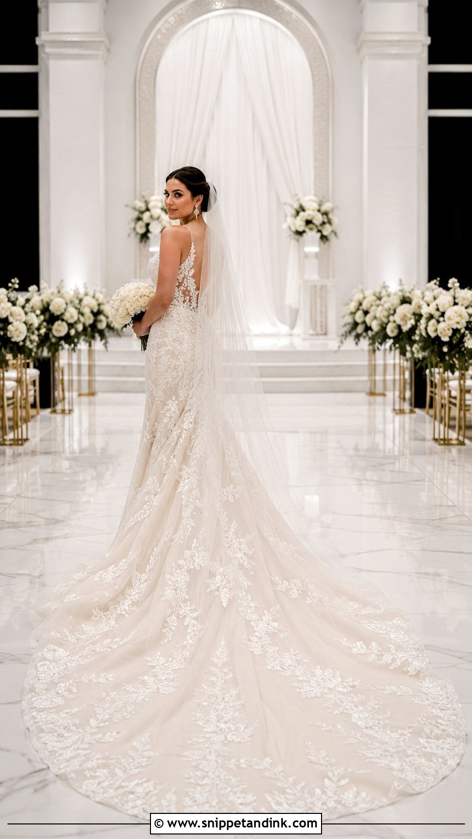 Cathedral Train Embroidered Wedding Dress - Snippet and Ink - 30 Embroidered Wedding Dress Ideas