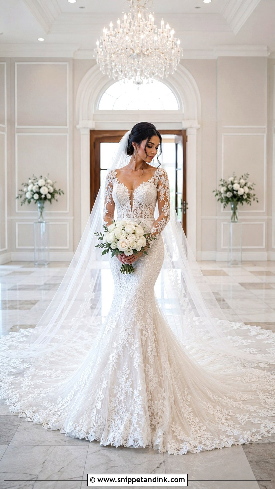 Cathedral Train Fit and Flare Wedding Dress With Sleeves - Snippet and Ink - 20 Fit and Flare Wedding Dress with Sleeves