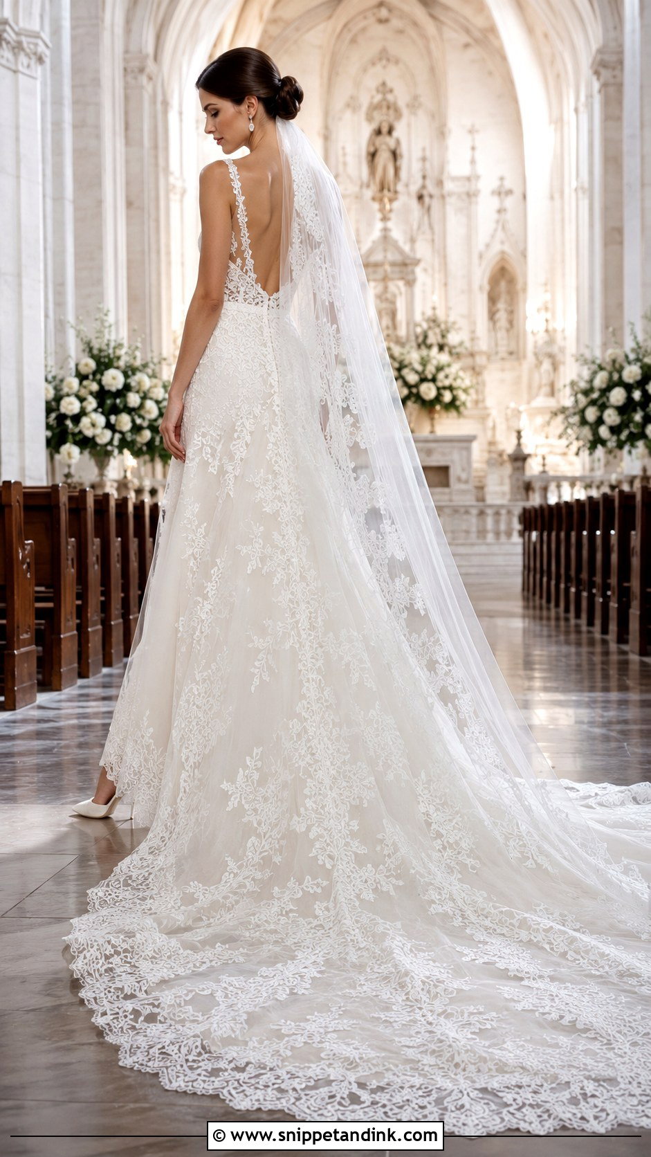 Cathedral Train Lace A Line Wedding Dress - Snippet and Ink - 20 Lace Aline Wedding Dress Ideas