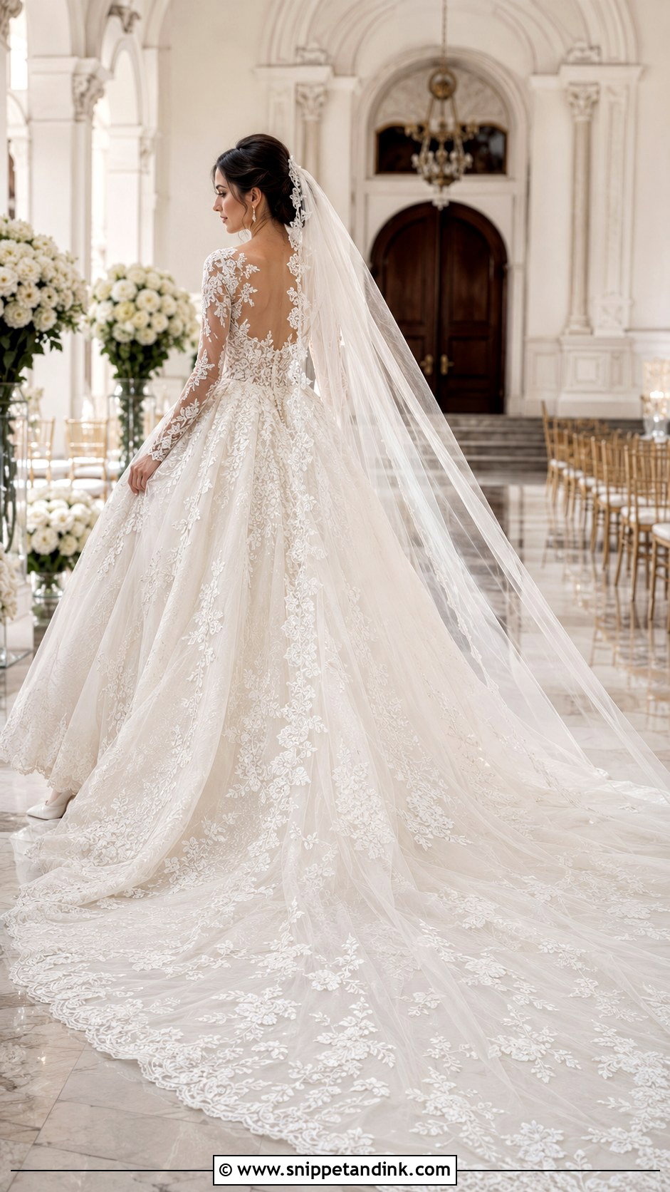Cathedral Train Lace Ball Gown Wedding Dress - Snippet and Ink - 20 Lace Ball Gown Wedding Dress Ideas