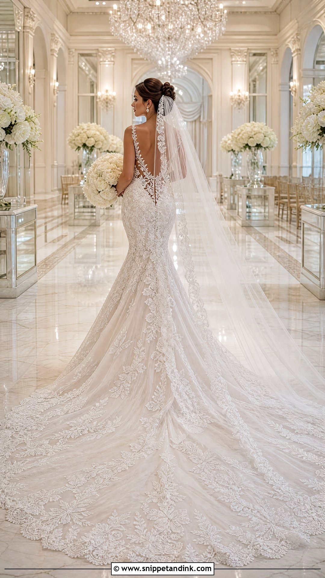 Cathedral Train Lace Mermaid Wedding Dress - Snippet and Ink - 20 Lace Mermaid Wedding Dresses