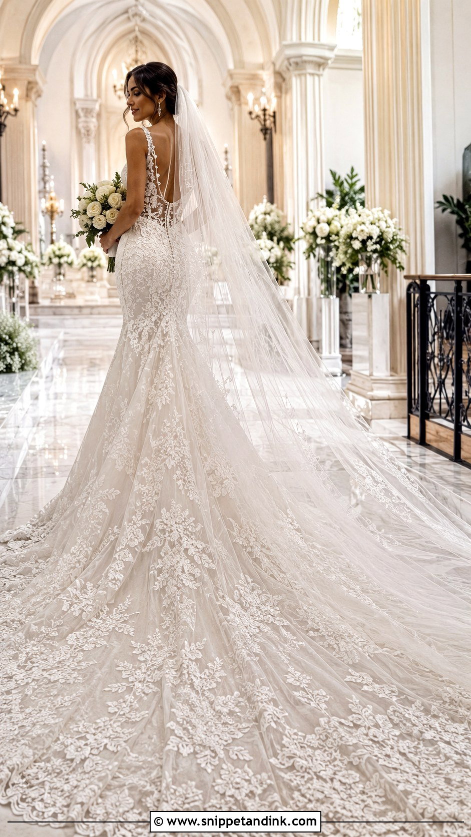 Cathedral Train Lace Princess Wedding Dress - Snippet and Ink - 20 Lace Princess Wedding Dresses