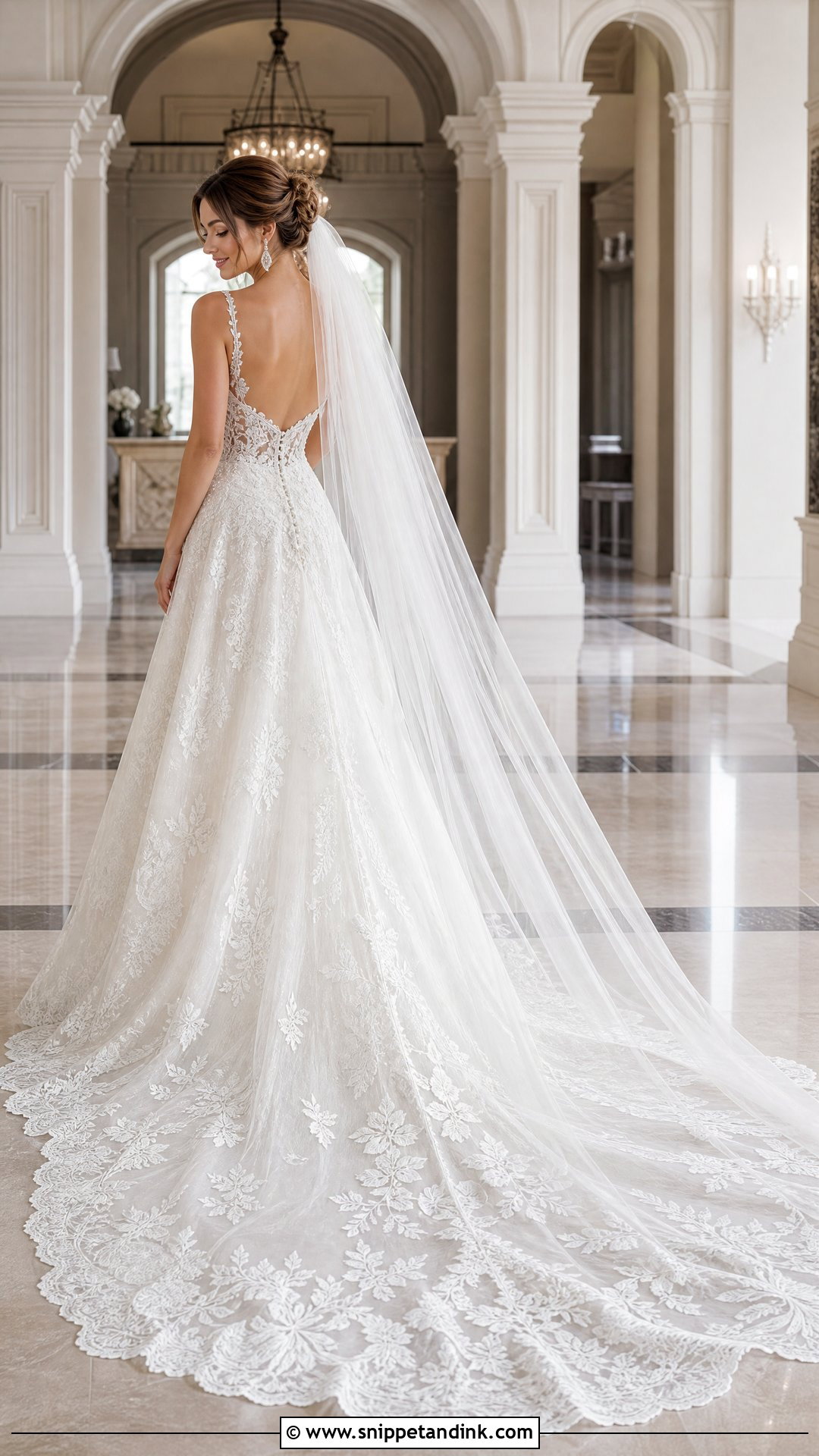 Cathedral Train Lace Wedding Dress - Snippet and Ink - 20 Flowy Lace Wedding Dress Ideas