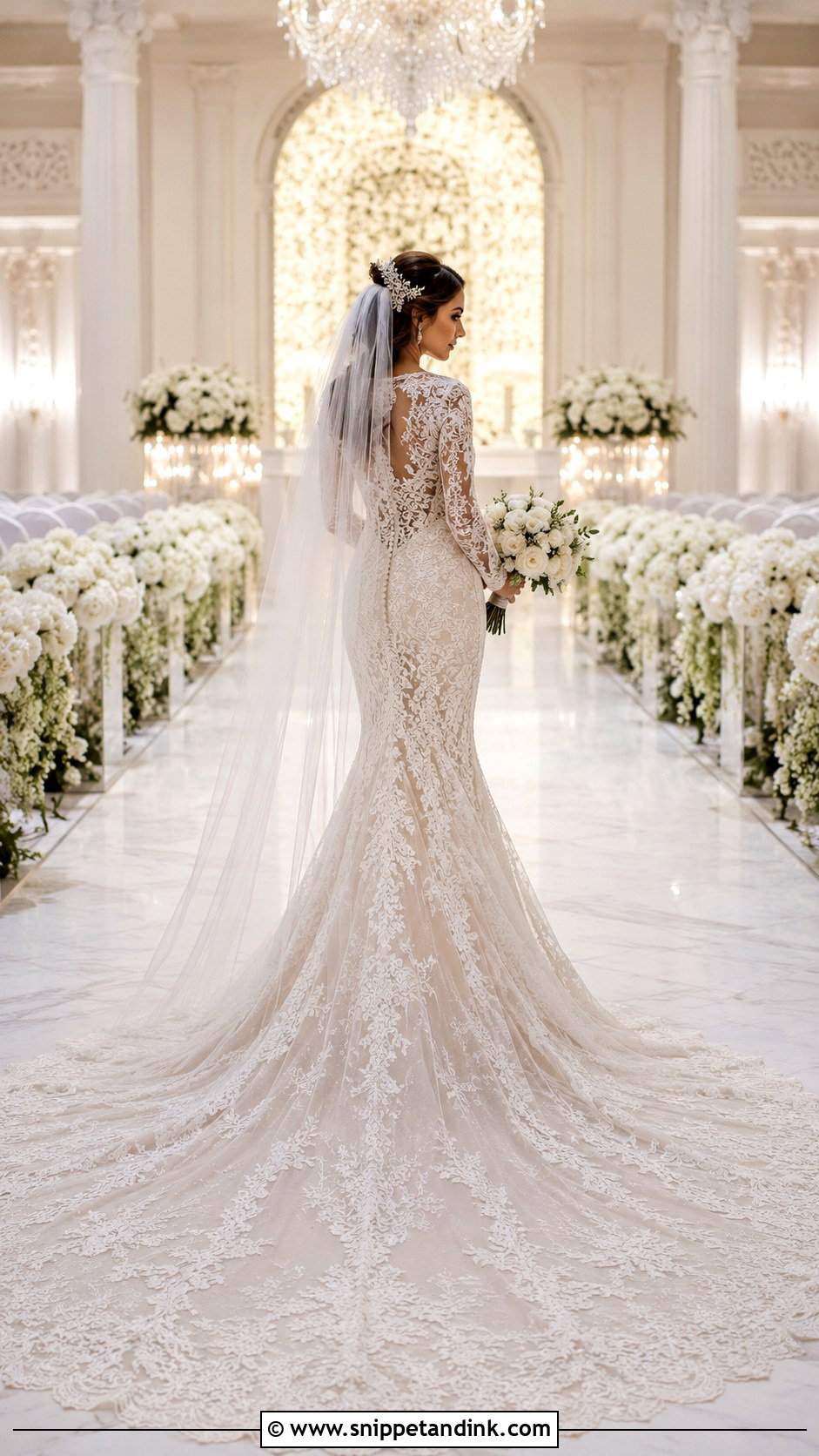 Cathedral Train Lace Wedding Dress - Snippet and Ink - 20 Big Lace Wedding Dress Ideas