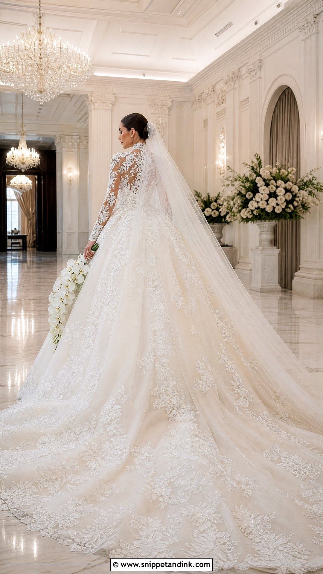 Cathedral Train Long Sleeve Lace Wedding Dress Ballgown - Snippet and Ink - 20 Long Sleeve Lace Wedding Dress Ballgown Ideas