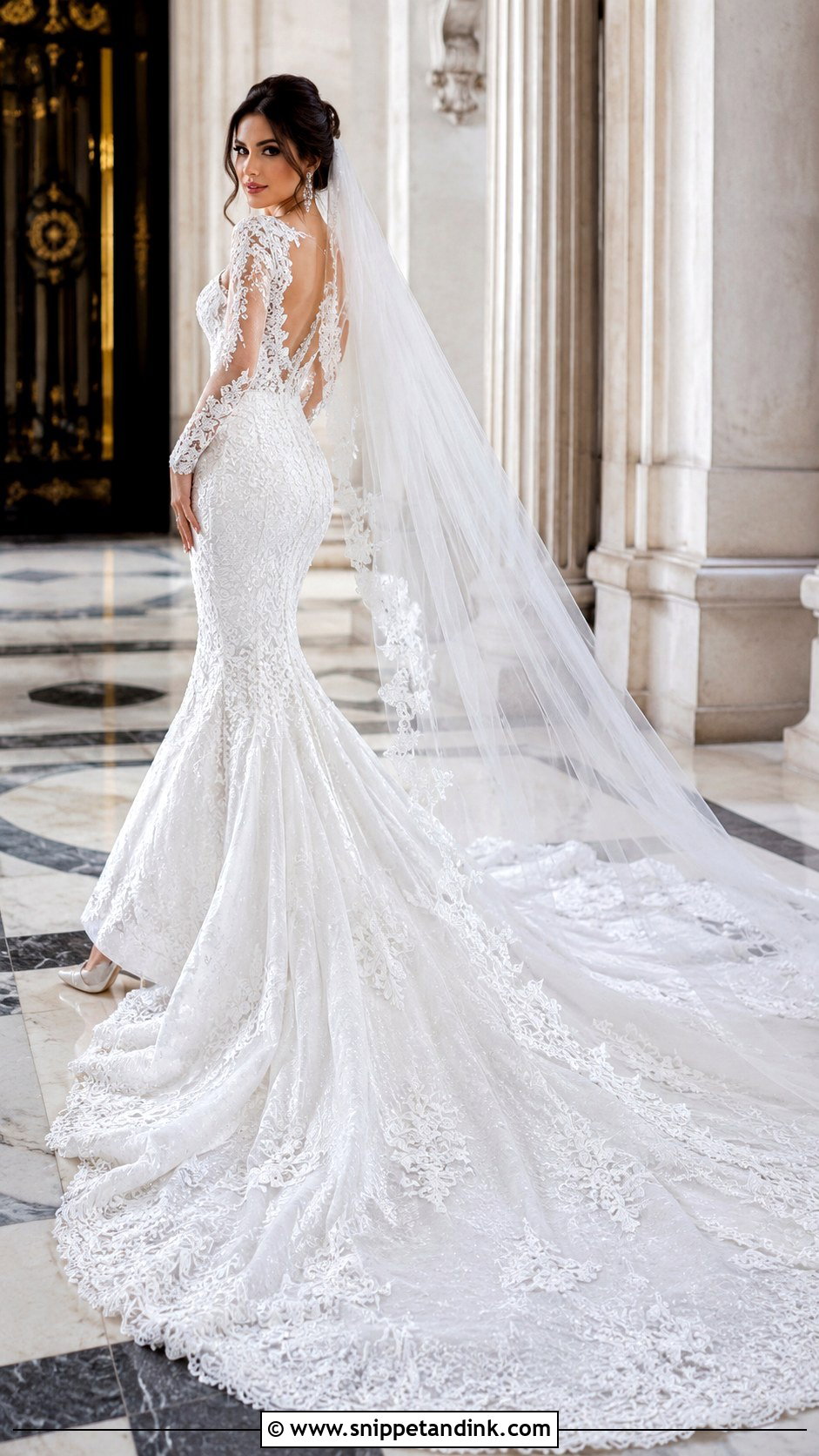 Cathedral Train Long Sleeve Mermaid Wedding Dress - Snippet and Ink - 25 Long Sleeve Mermaid Wedding Dress Ideas