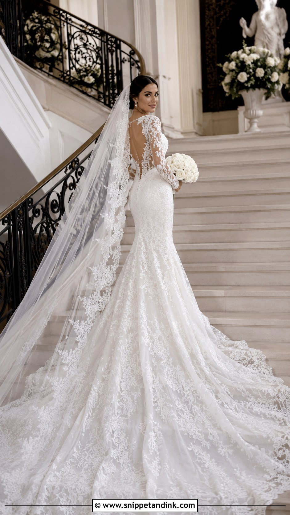 Cathedral Train Long Sleeve Wedding Dress - Snippet and Ink - 20 Fairytale Wedding Dress Long Sleeve Ideas