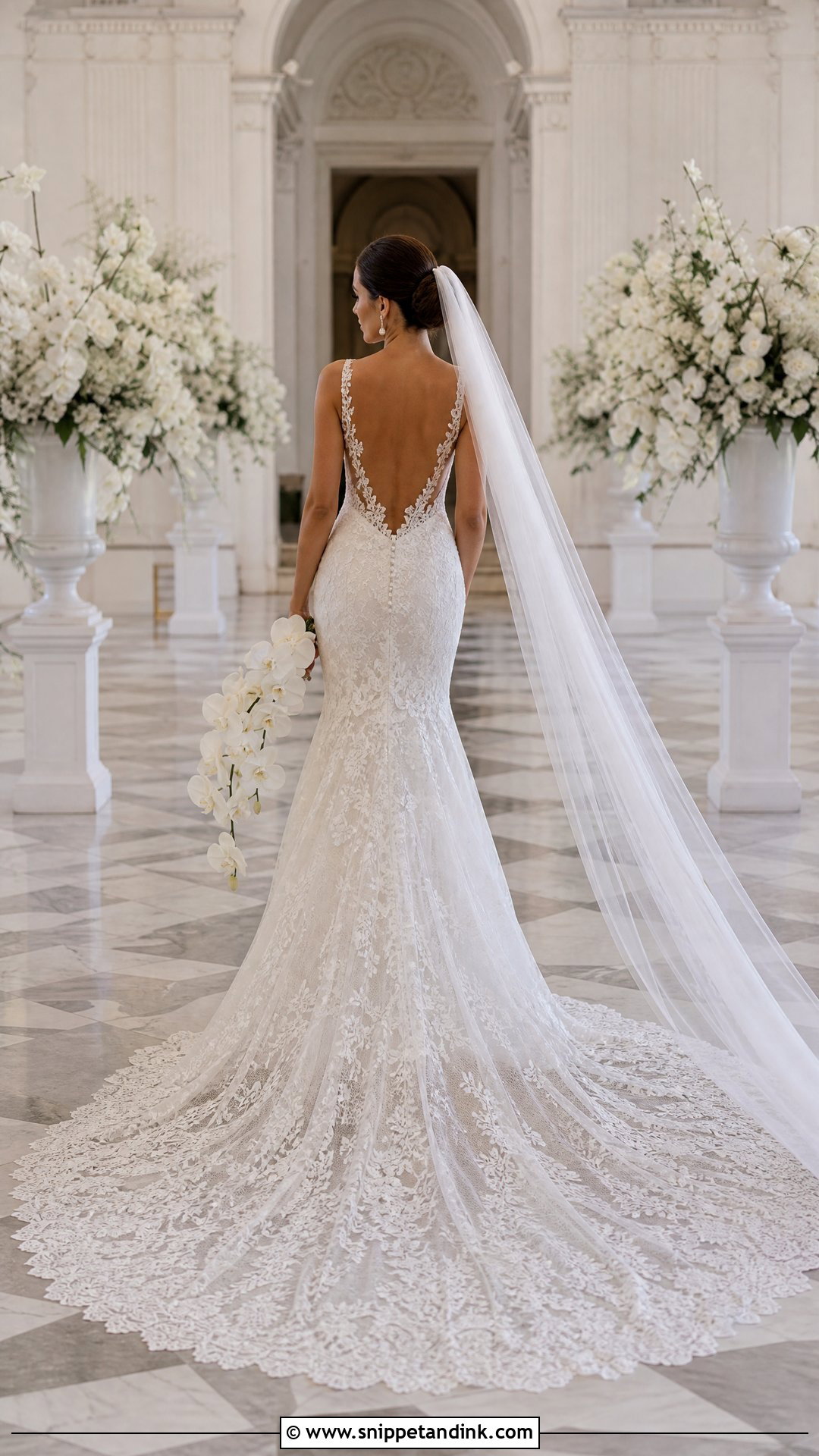 Cathedral Train Low Back Lace Wedding Dress - Snippet and Ink - 20 Low Back Lace Wedding Dress Ideas