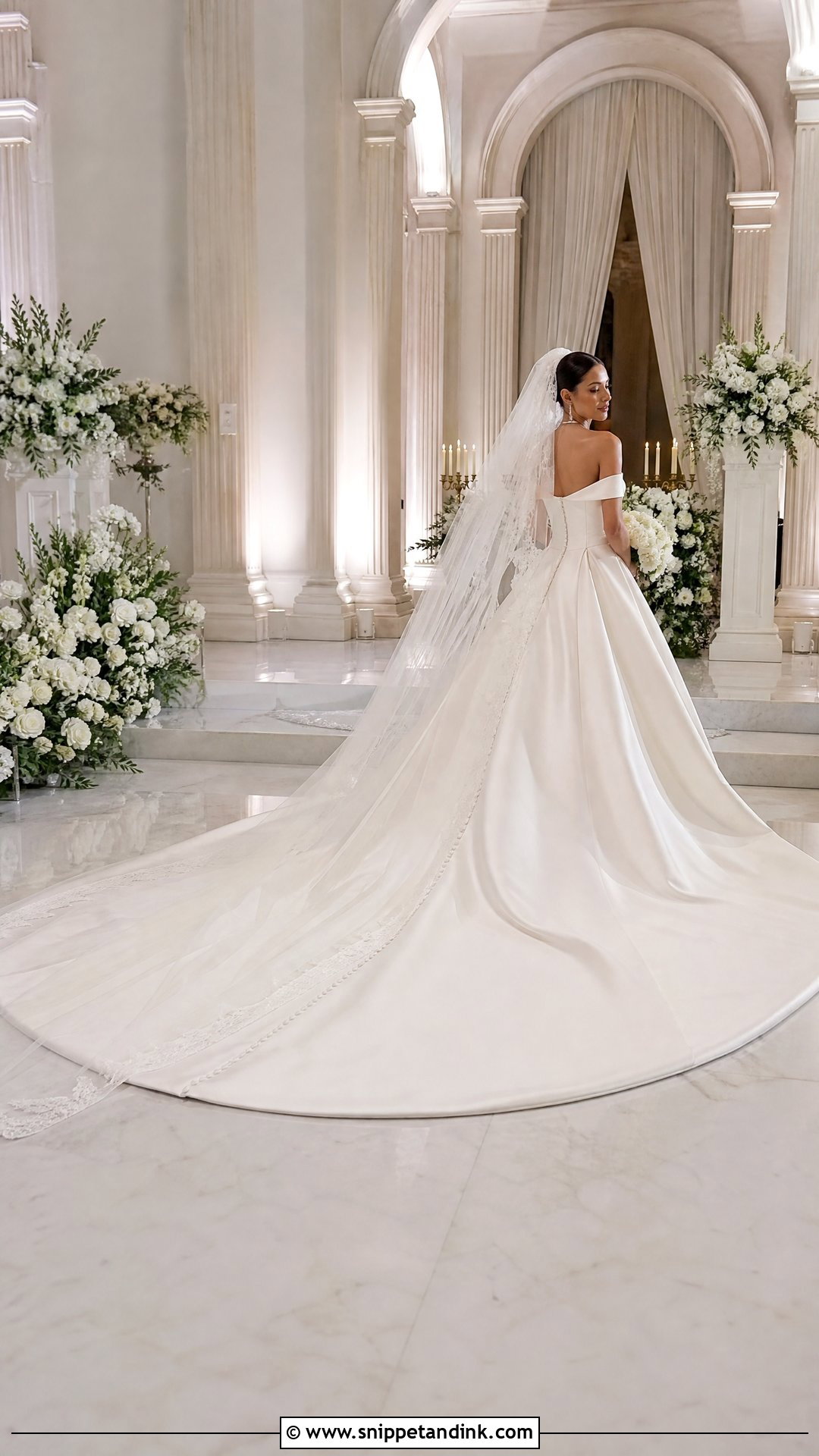 Cathedral Train Off the Shoulder Ball Gown Wedding Dress - Snippet and Ink - 20 Off the Shoulder Ball Gown Wedding Dress Ideas
