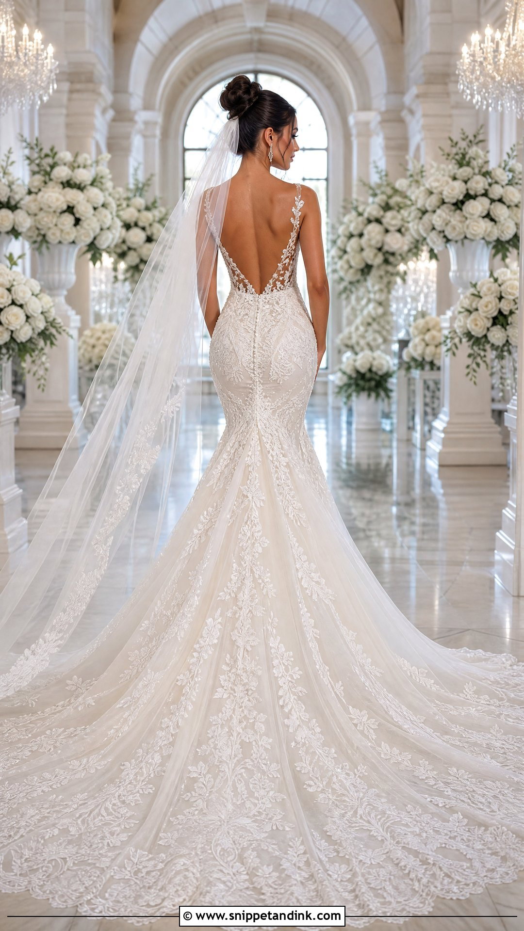 Cathedral Train Open Back Mermaid Wedding Dress - Snippet and Ink - 20 Open Back Mermaid Wedding Dress Ideas