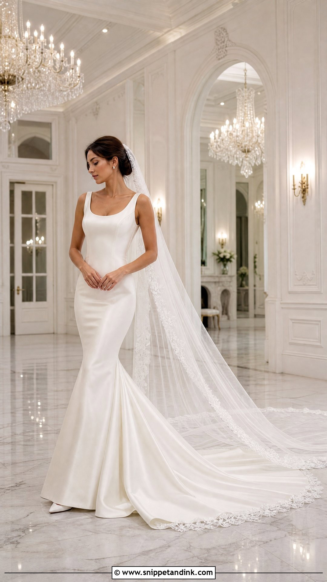 Cathedral Train Satin Mermaid Bridal Gown - Snippet and Ink - 20 Satin Bridal Gown Mermaid Ideas