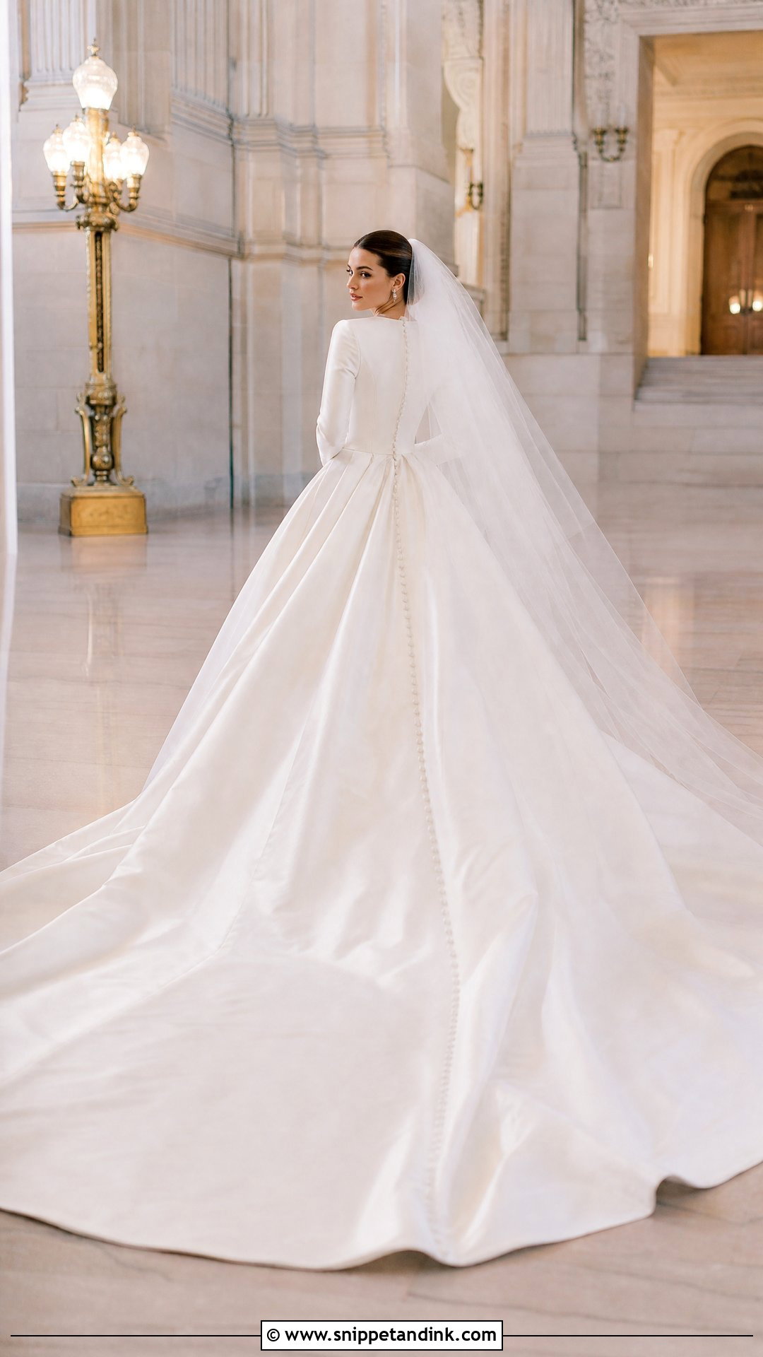 Cathedral Train Satin Wedding Gown with Sleeves - Snippet and Ink - 20 Satin Wedding Gown with Sleeves