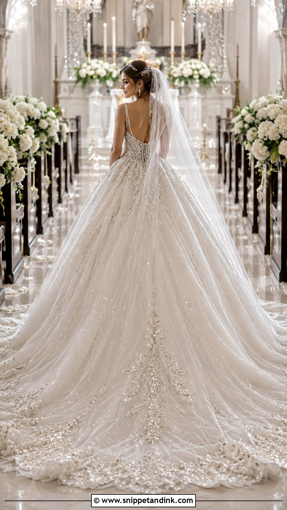 Cathedral Train Sparkly Ballgown Wedding Dress - Snippet and Ink - 20 Ballgown Wedding Dress Sparkly Ideas