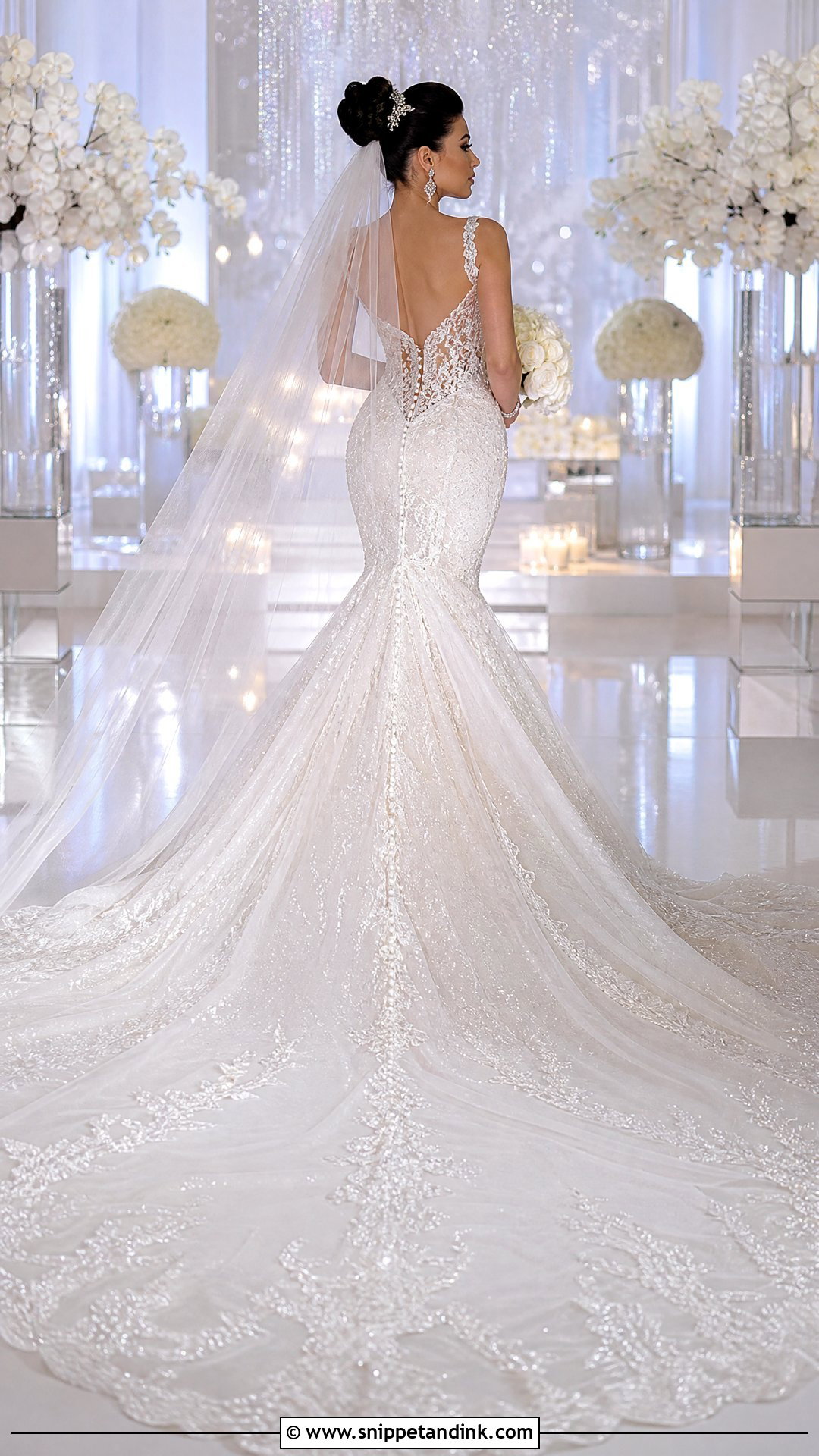 Cathedral Train Sparkly Mermaid Wedding Dress - Snippet and Ink - 20 Sparkly Wedding Dress Mermaid Ideas