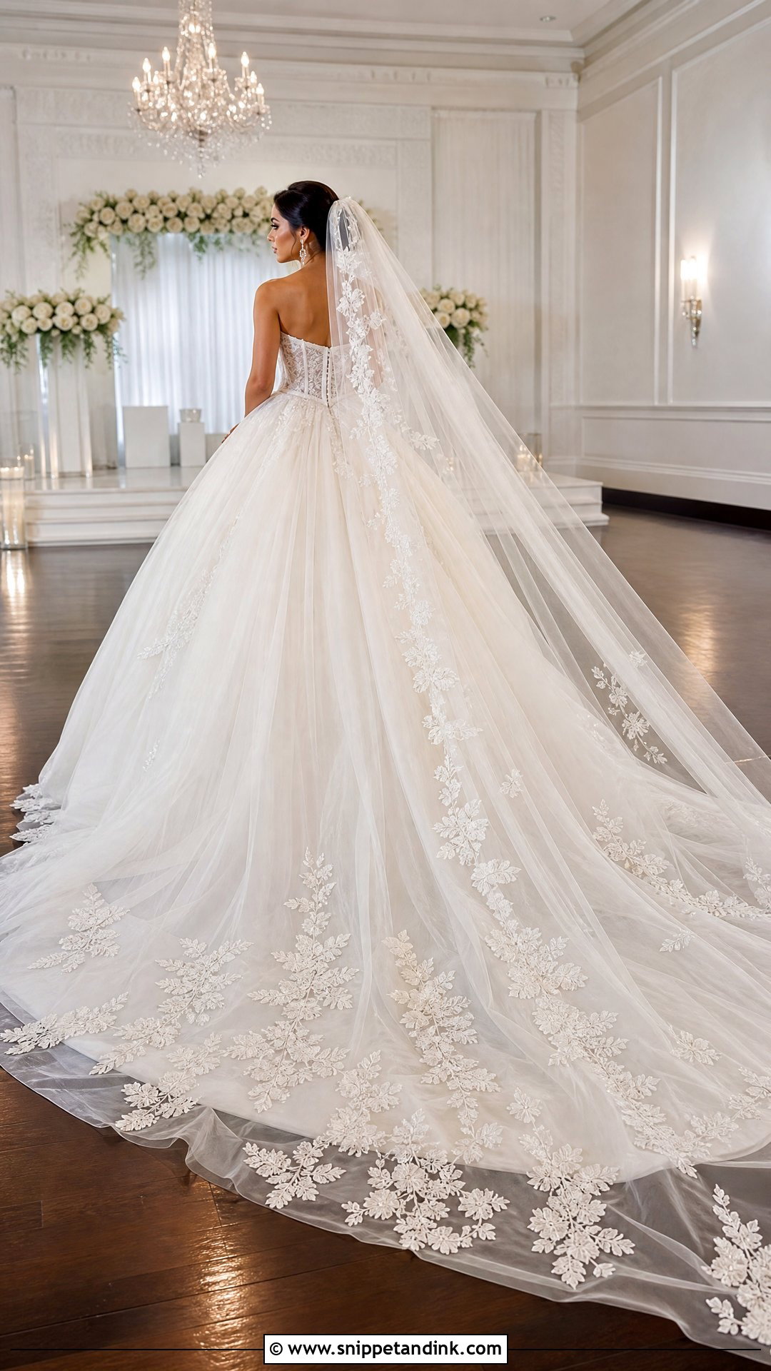 Cathedral Train Tulle Ball Gown Wedding Dress - Snippet and Ink - 20 Tulle Ball Gown Wedding Dress Ideas