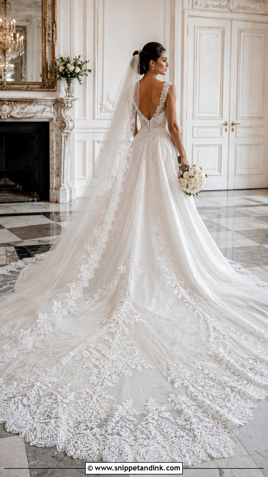 Cathedral Train V Neck A Line Wedding Dress - Snippet and Ink - 20 V Neck a Line Wedding Dress Ideas