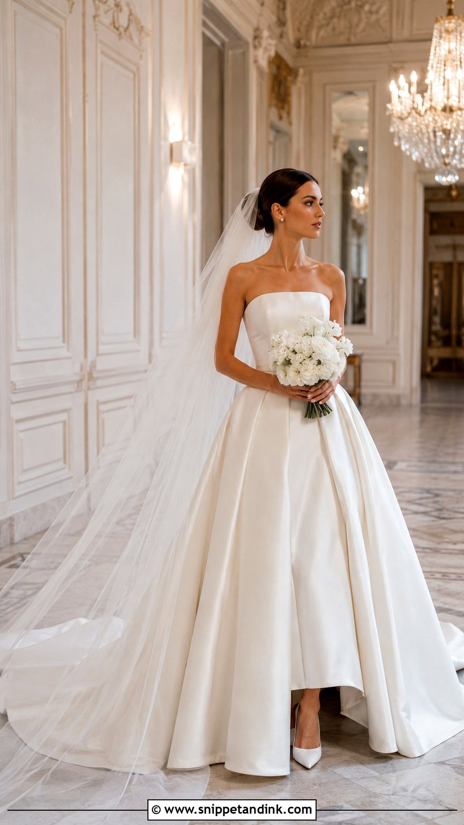 Cathedral Veil With Satin Ball Gown - Snippet and Ink - 20 Long Veils