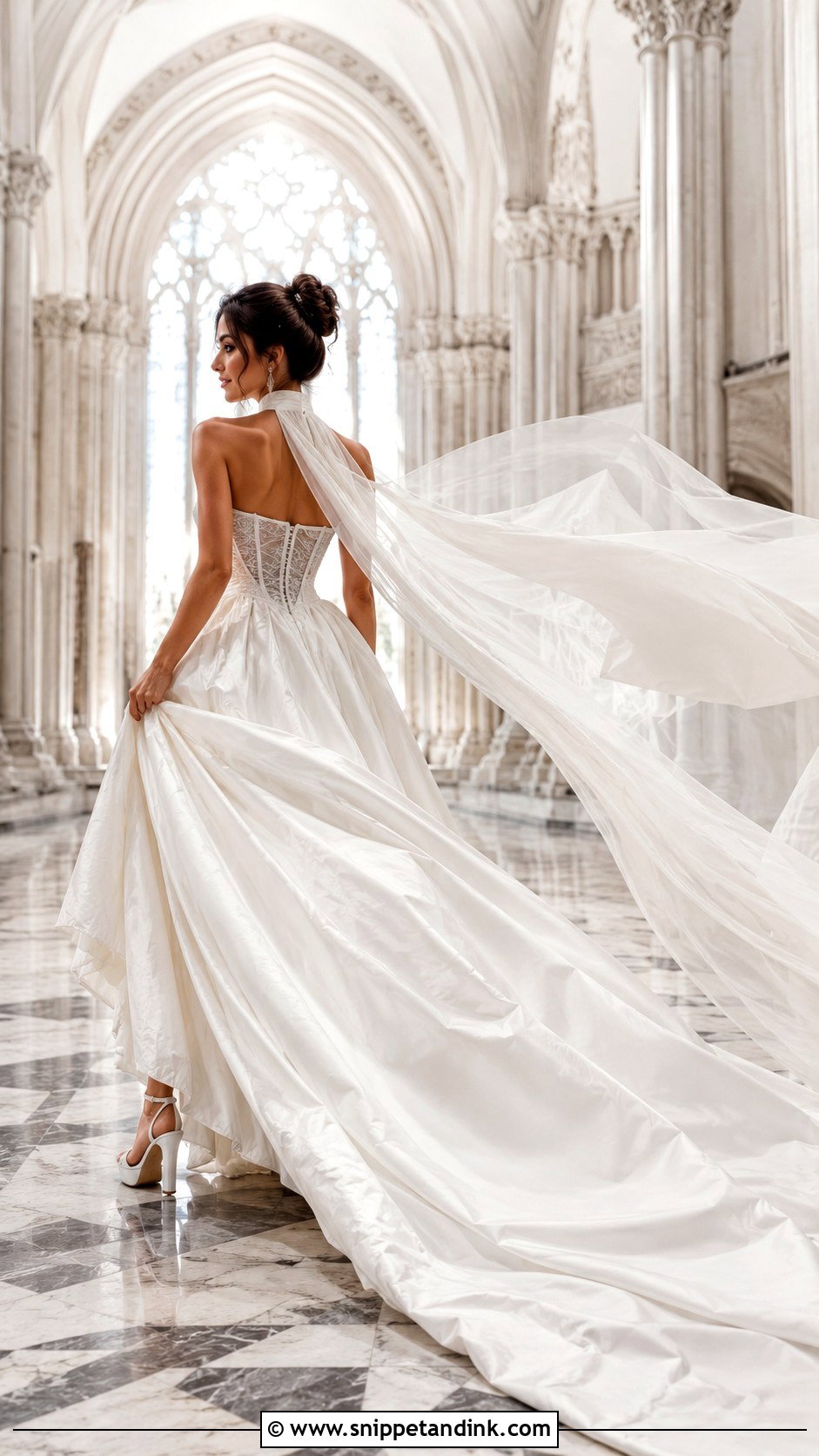 Cathedral Wedding Scarf With Corset Gown - Snippet and Ink - 20 Wedding Scarf Styles