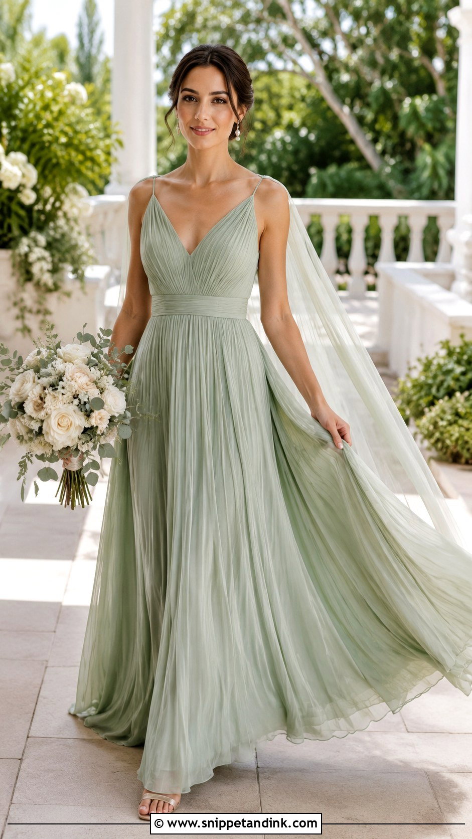 Celadon Green Pleated Wedding Gown - Snippet and Ink - 20 Green Wedding Gown Ideas