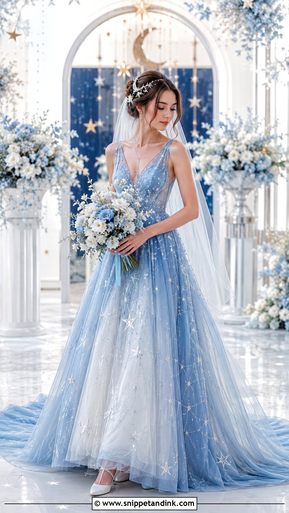 Celestial Blue Galaxy Wedding Dress - Snippet and Ink - 20 Galaxy Wedding Dress Ideas