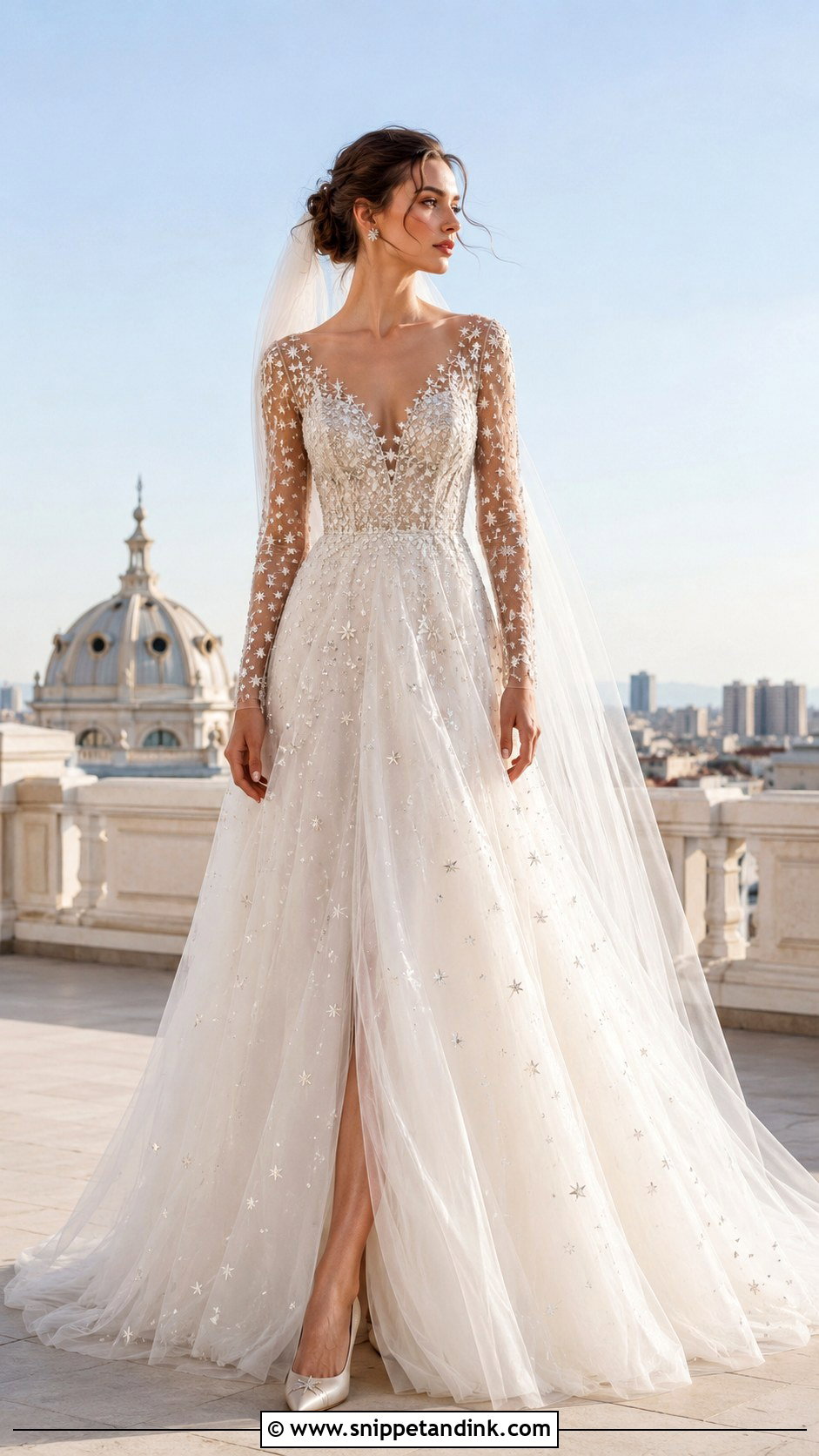 Celestial Embroidered Sleeve Wedding Dress - Snippet and Ink - 20 Ethereal Wedding Dress with Sleeves