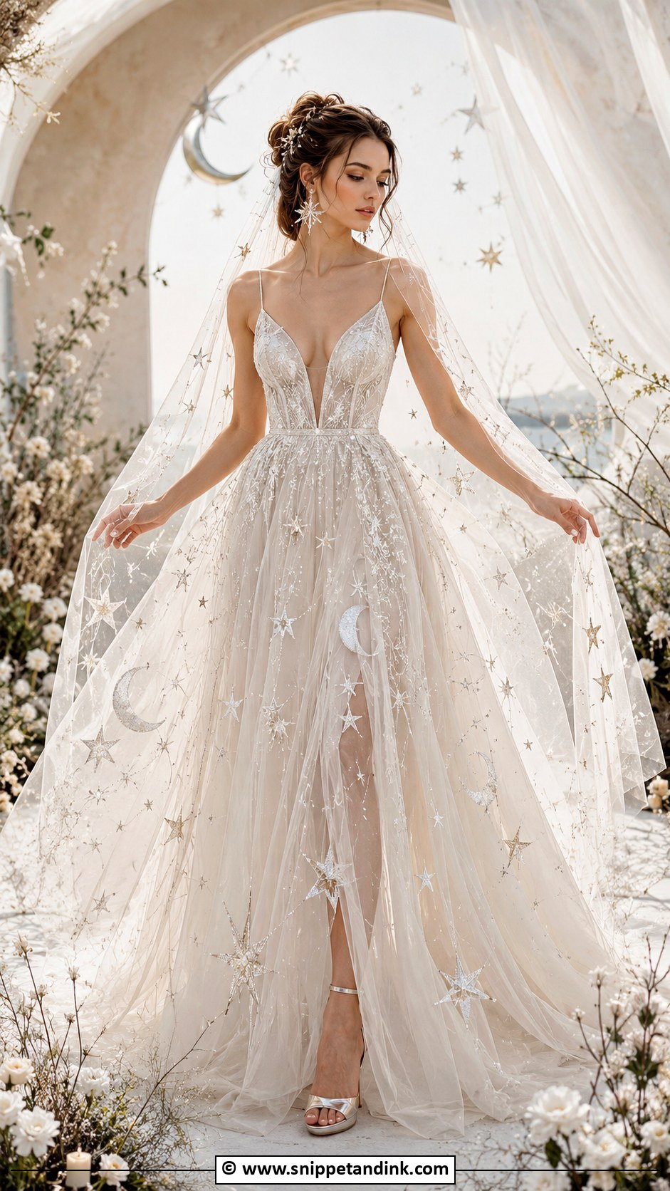 Celestial Embroidered Wedding Dress - Snippet and Ink - 25 Whimsigoth Wedding Dress Ideas
