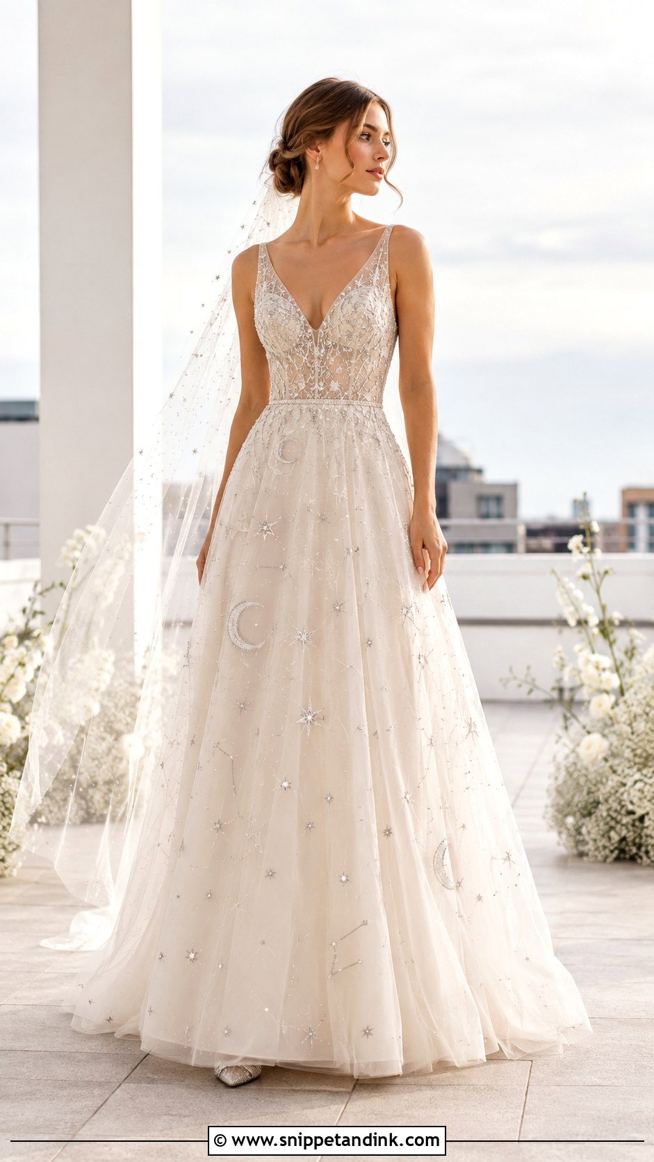 Celestial Embroidered Wedding Gown - Snippet and Ink - 20 Embroidered Wedding Gown Ideas